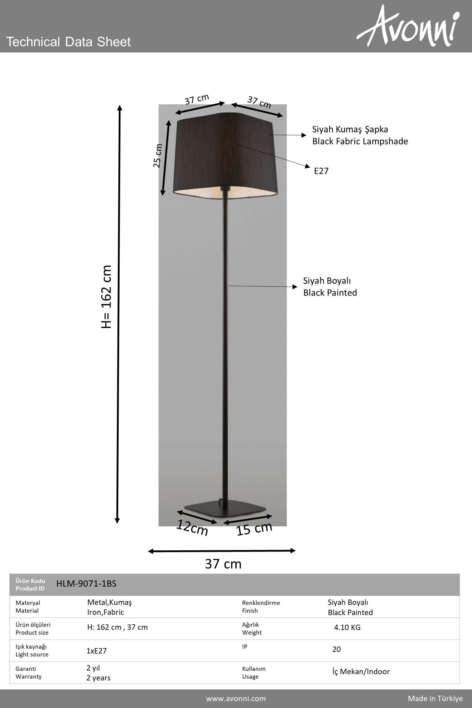 Siyah Boyalı Lambader AVONNİ-HLM-9071-1BS