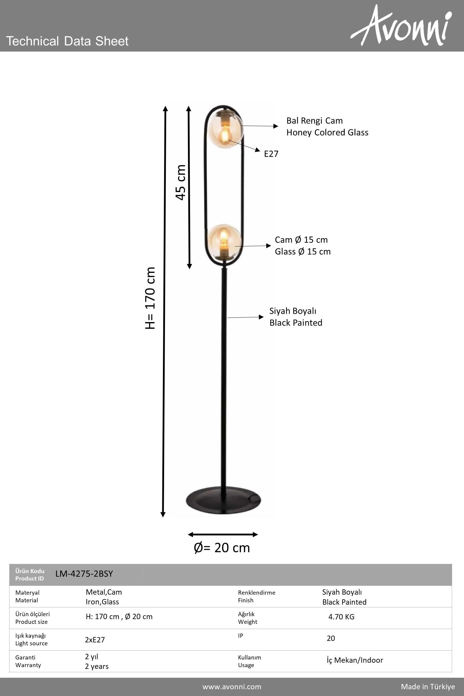 Siyah Boyalı Lambader AVONNİ-LM-4275-2BSY