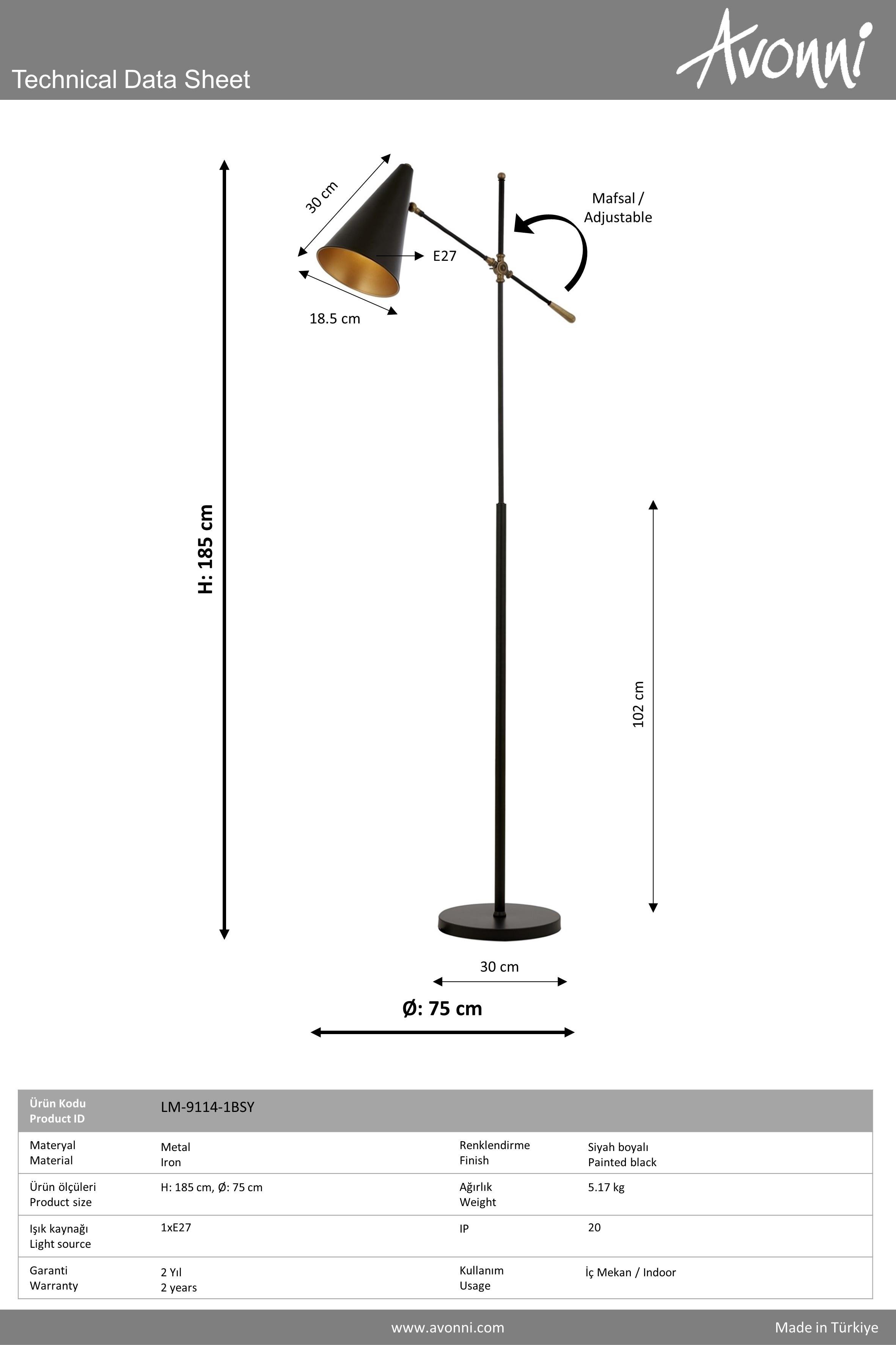 Siyah Boyalı Lambader AVONNİ LM-9114-1BSY