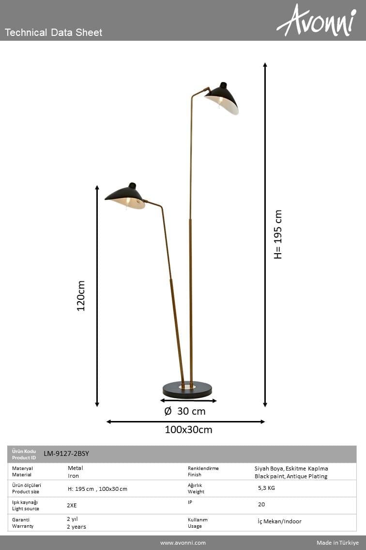 Siyah Boyalı Lambader AVONNI LM-9127-2BSY