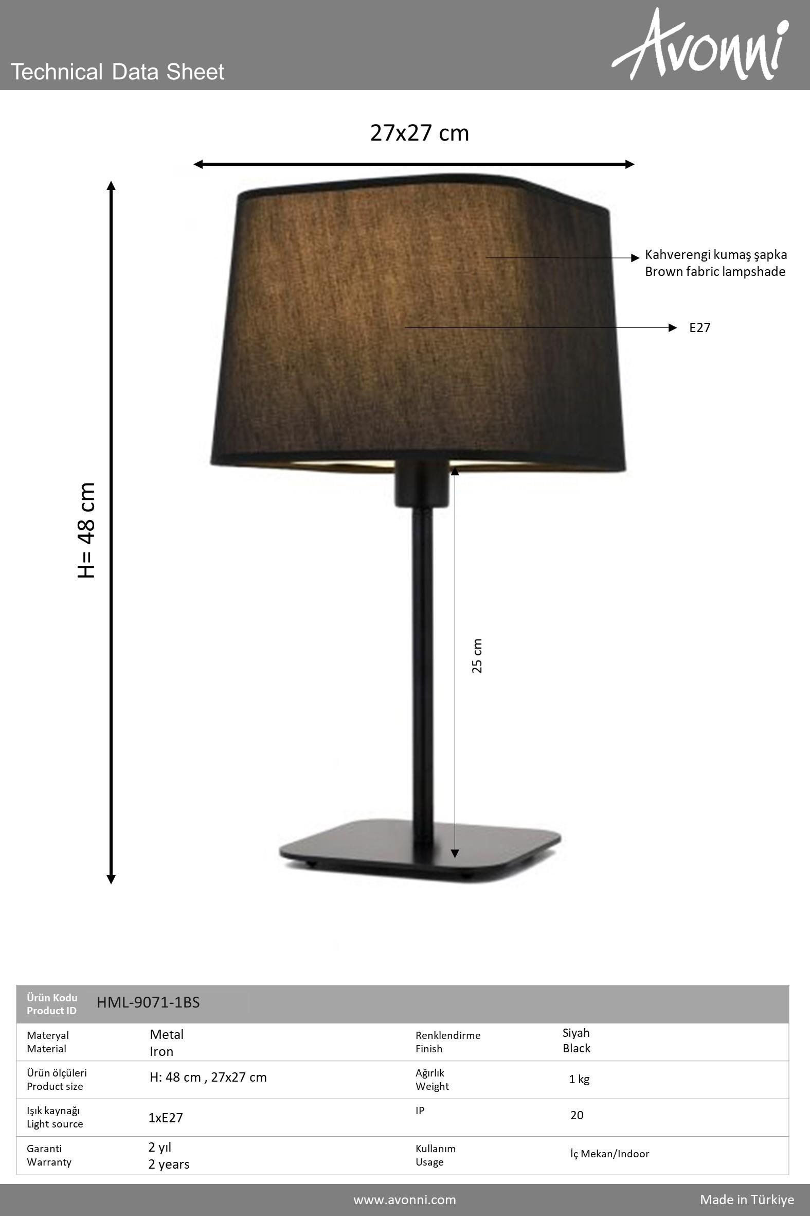 Siyah Boyalı Masa Lambası AVONNİ-HML-9071-1BS