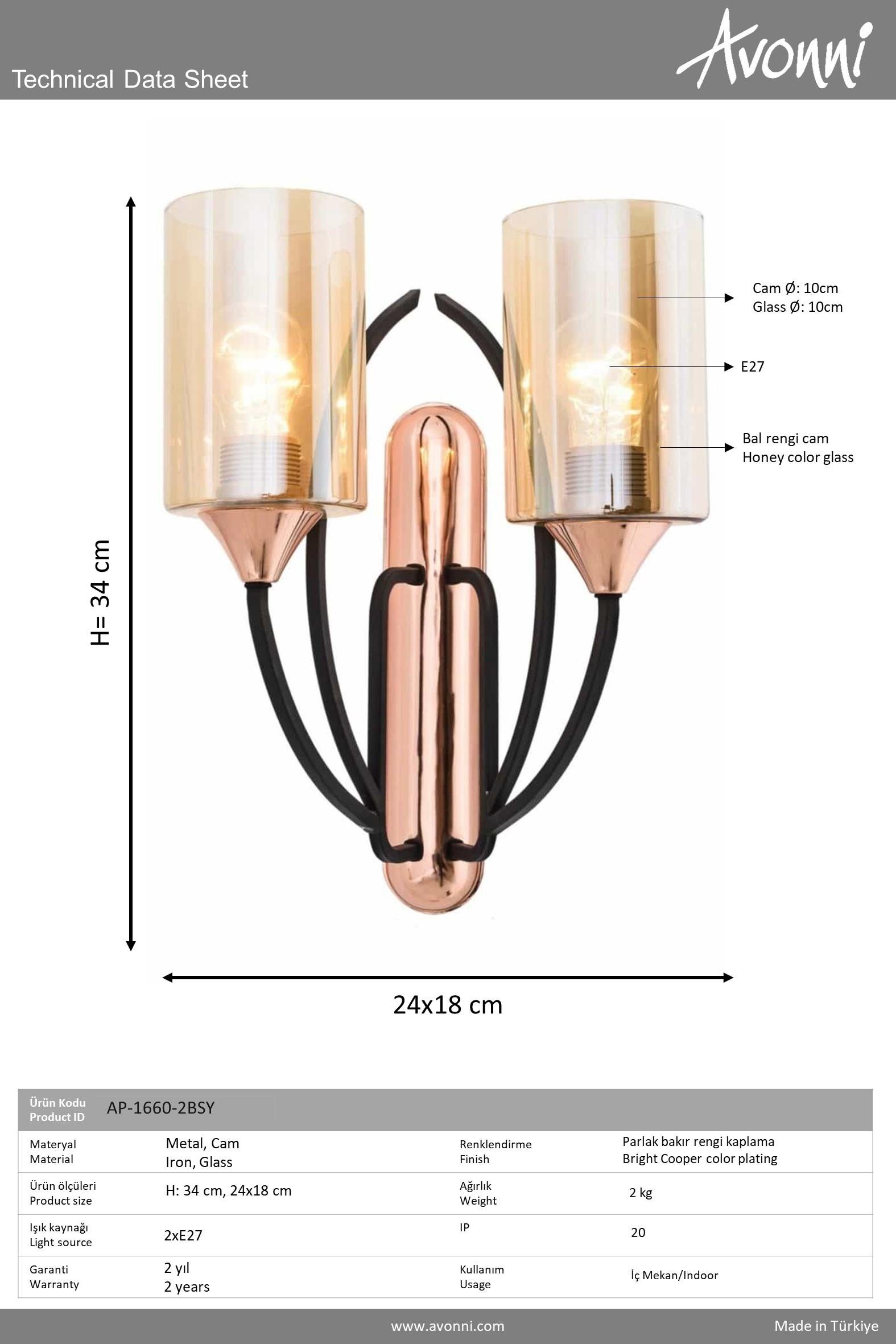 Siyah /Eskitme Boyalı Aplik AVONNI AP-1660-1BSY/2BSY