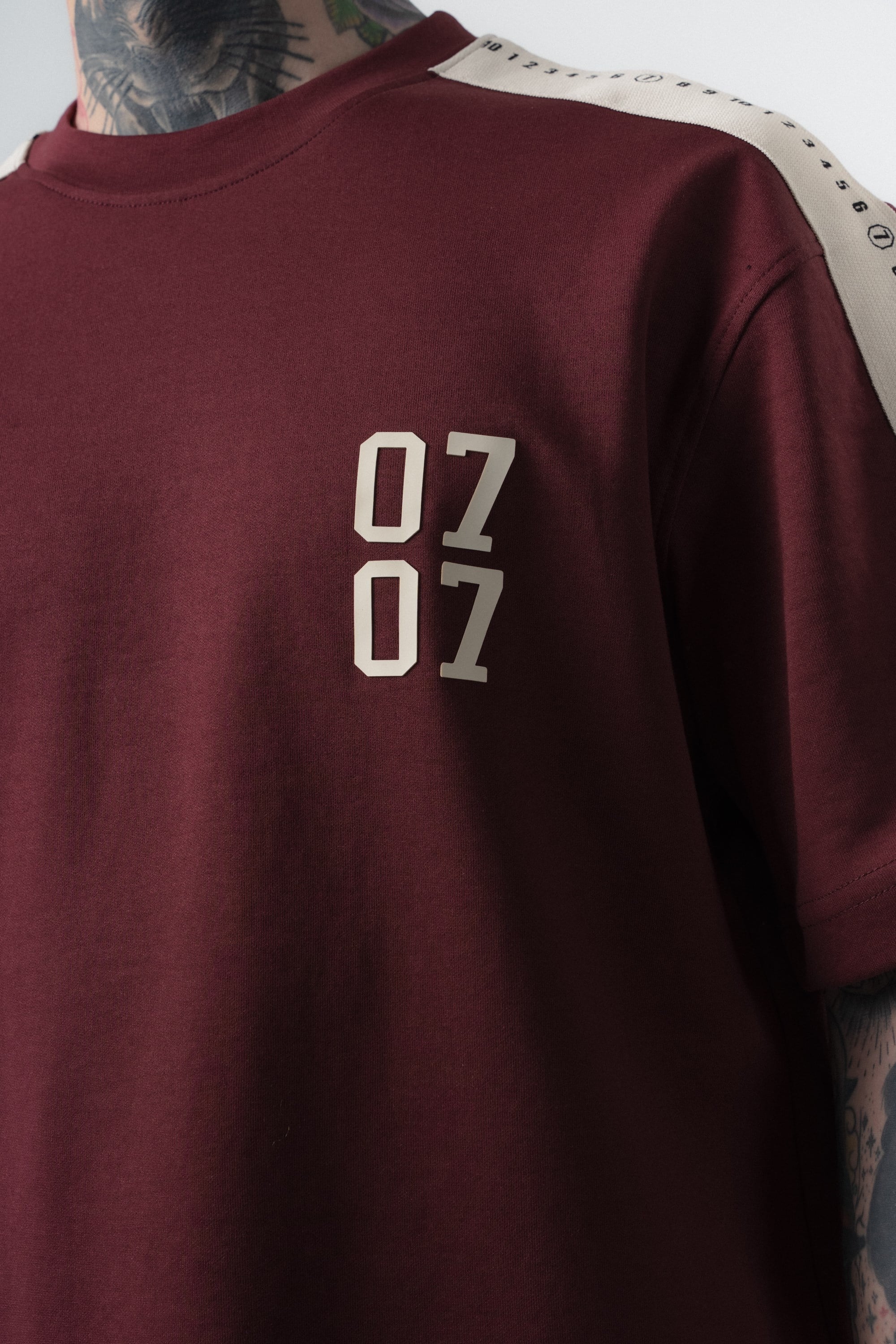 Erkek 07 Şerit Detaylı Regular Fit T-Shirt Bordo