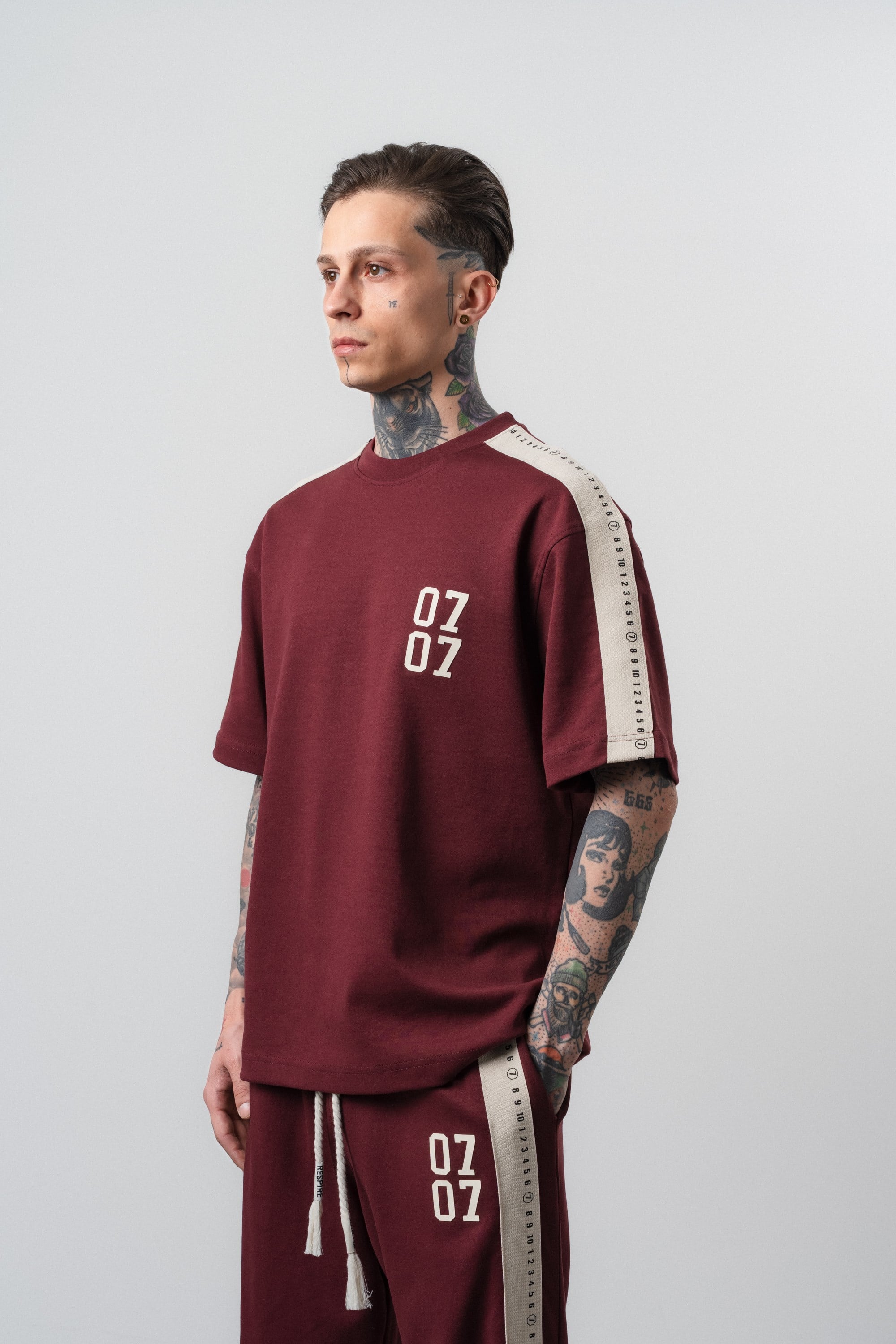 Erkek 07 Şerit Detaylı Regular Fit T-Shirt Bordo