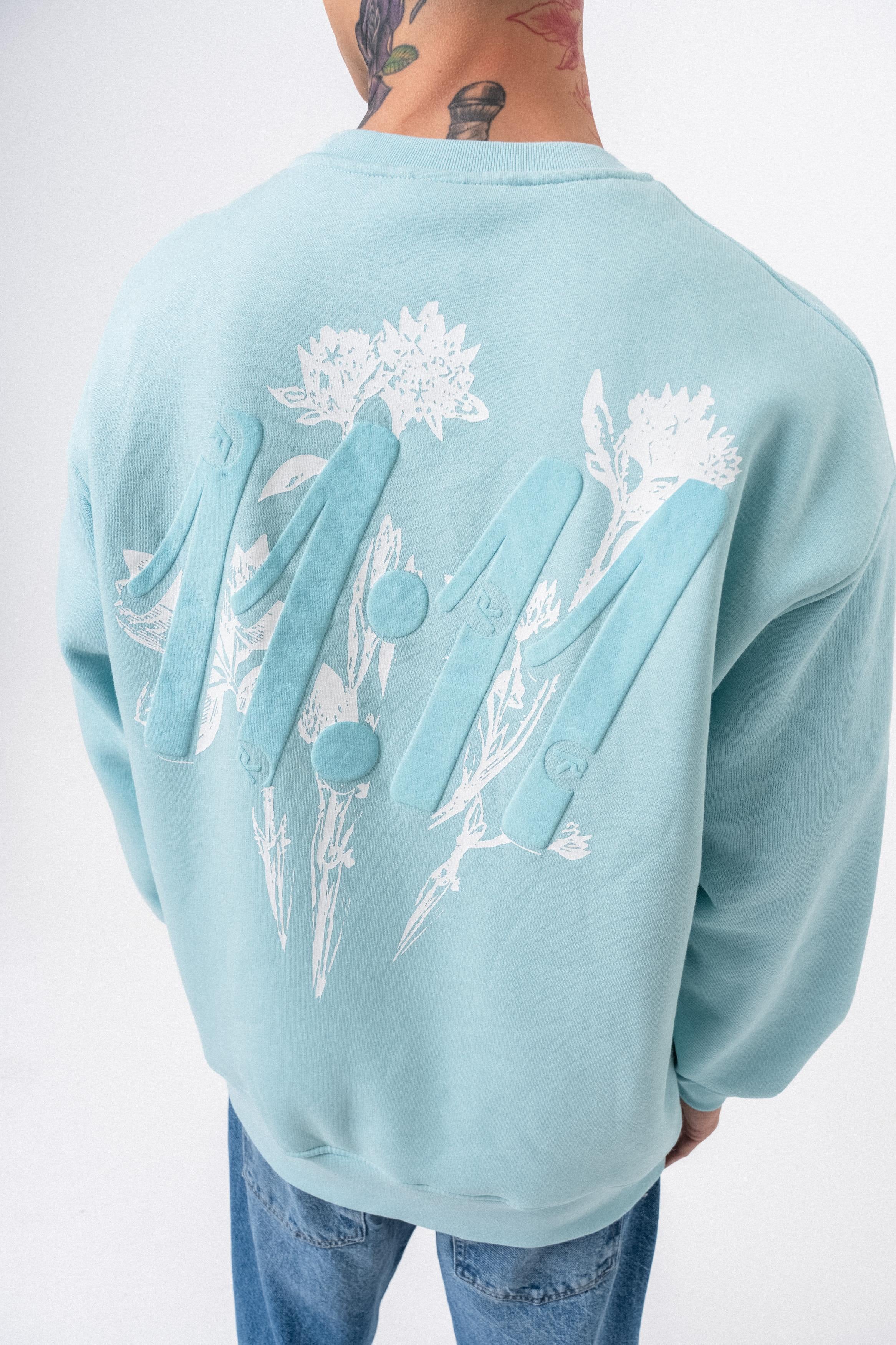 Erkek 11.11 Baskılı Bisiklet Yaka Oversize Sweatshirt Bebe Mavi