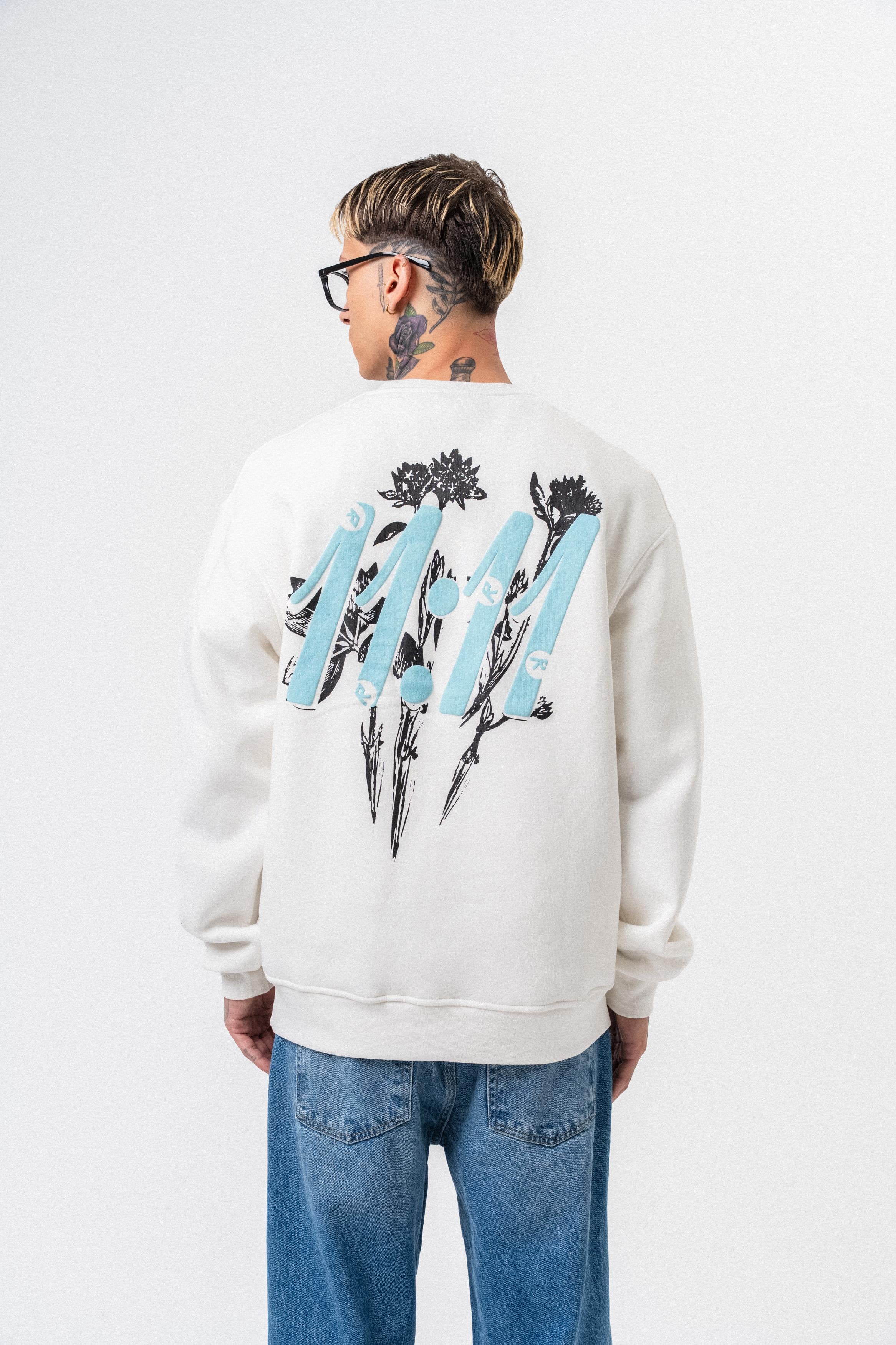Erkek 11.11 Baskılı Bisiklet Yaka Oversize Sweatshirt Ekru