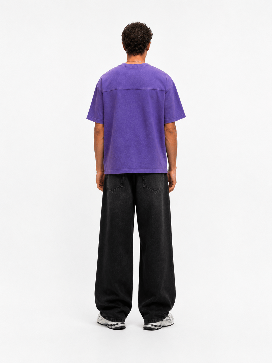 Erkek 22 Nakışlı Yıkamalı Oversize T-Shirt Mor