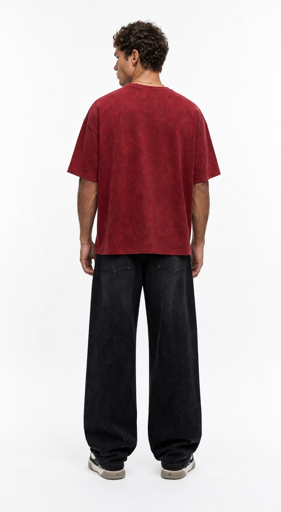 Erkek 22 Nakışlı Yıkamalı Oversize T-Shirt Bordo