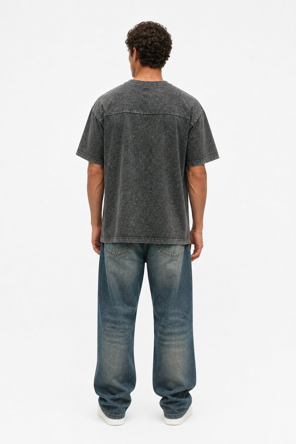 Erkek 22 Nakışlı Yıkamalı Oversize T-Shirt Siyah
