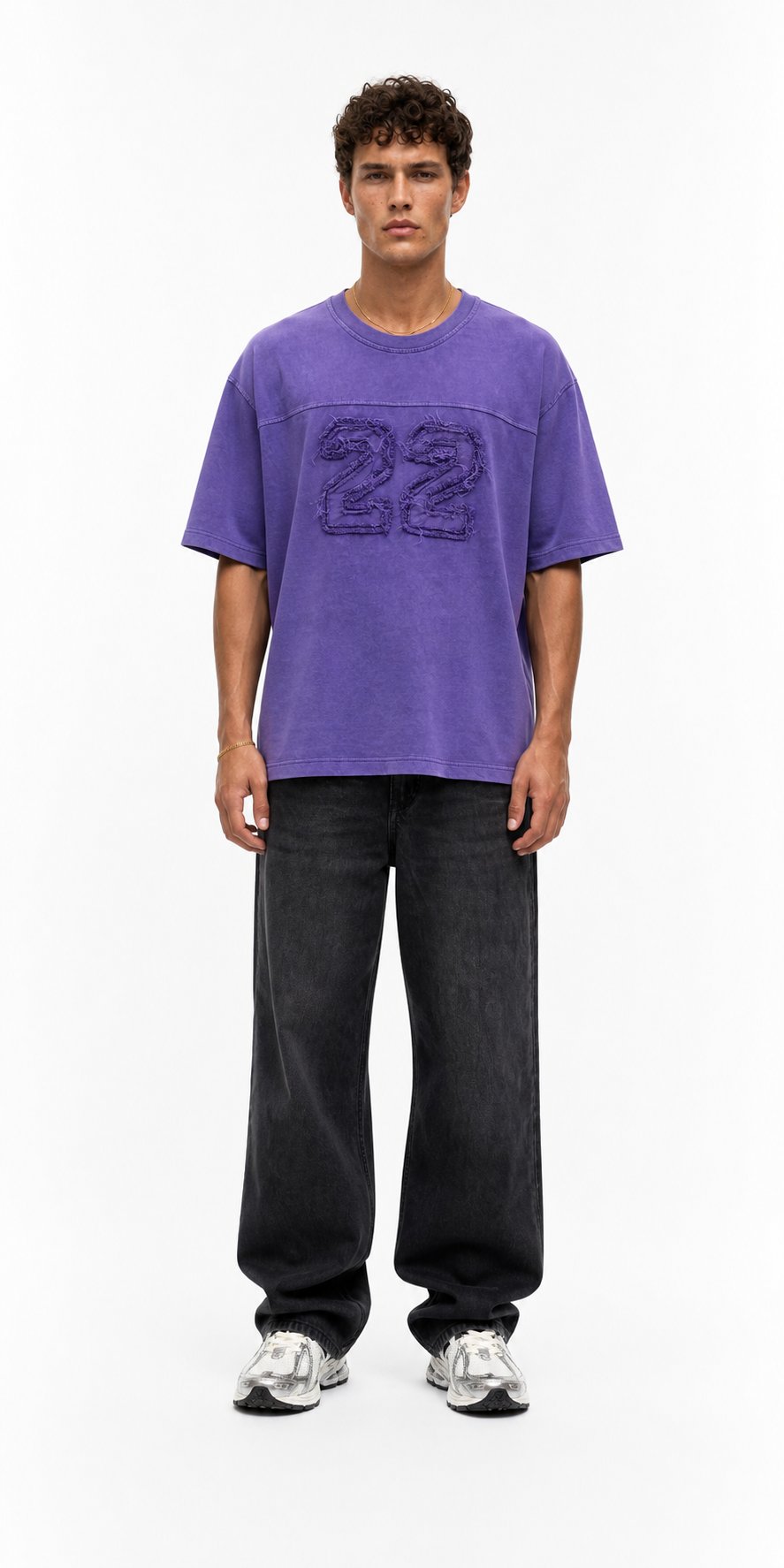 Erkek 22 Nakışlı Yıkamalı Oversize T-Shirt Mor