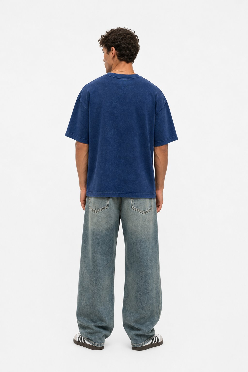 Erkek 22 Nakışlı Yıkamalı Oversize T-Shirt Lacivert
