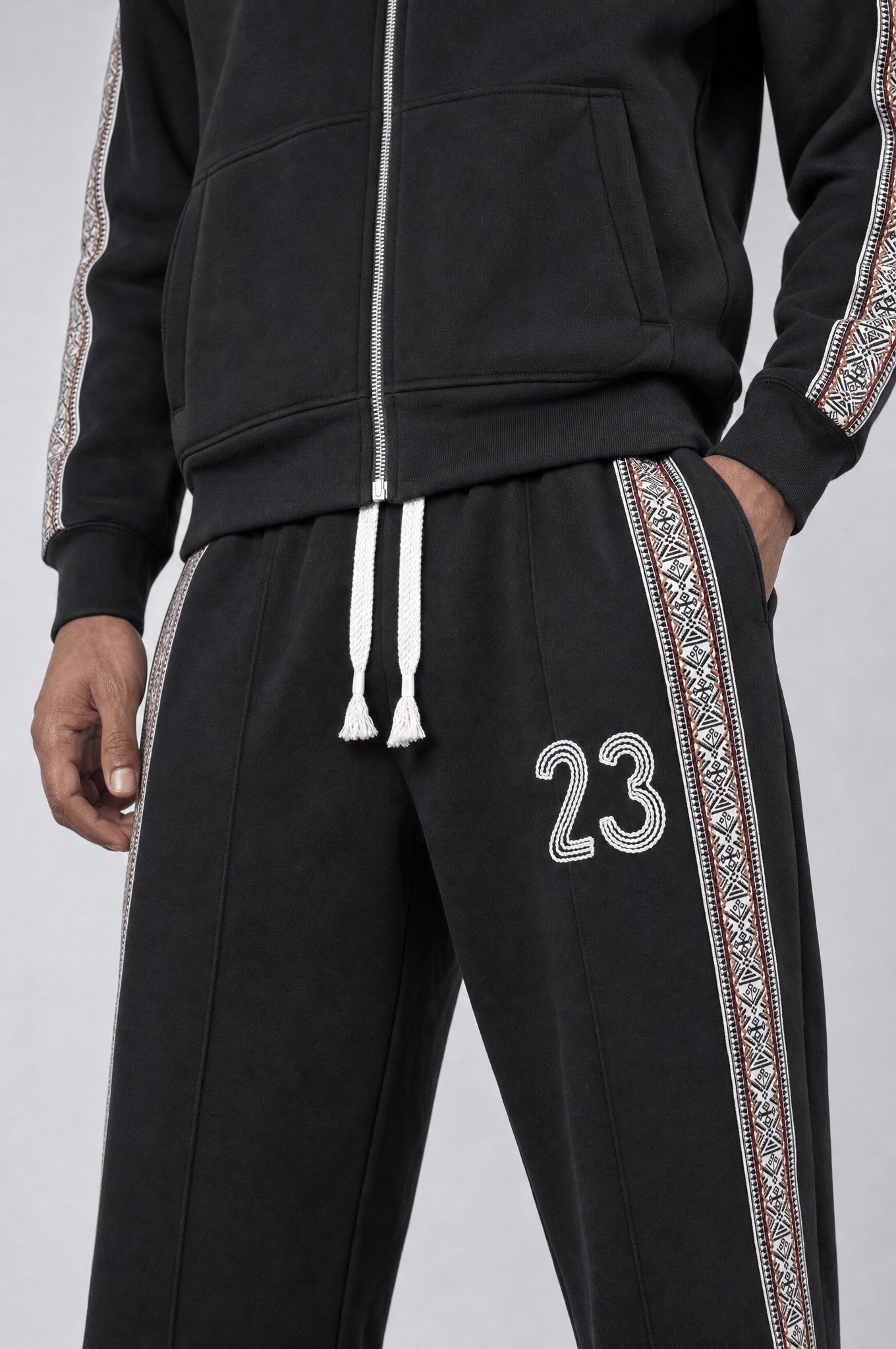Erkek 23 Şerit Detaylı Doubleface Eşofman Takımı Siyah