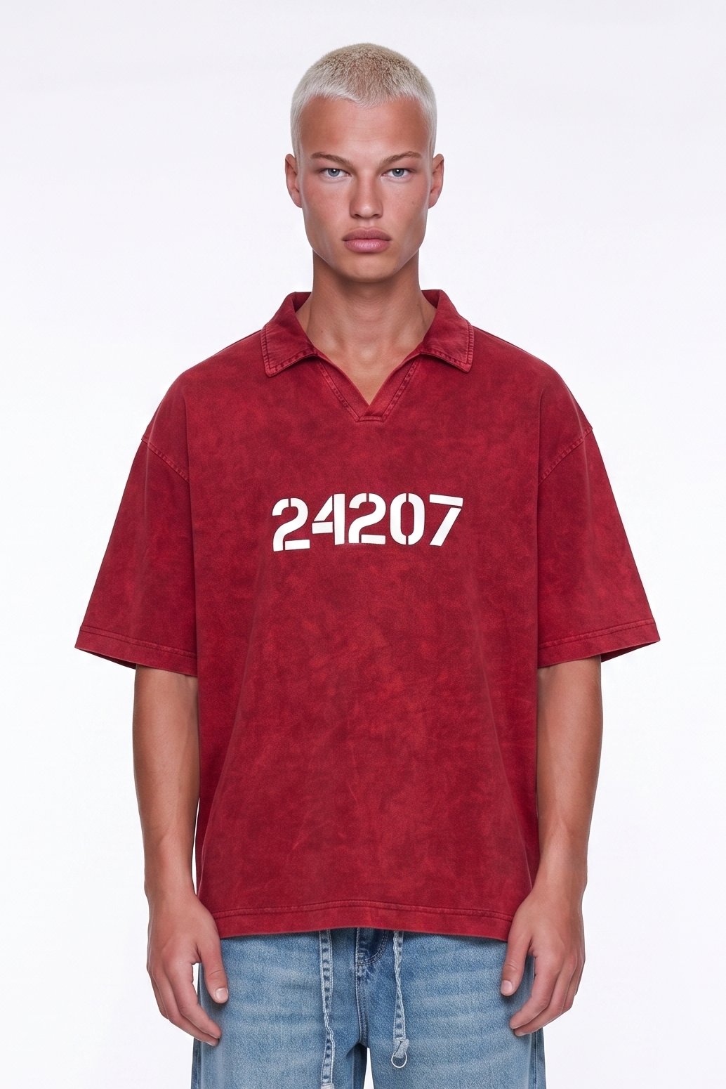 Erkek 24207 Baskılı Yıkamalı Oversize T-Shirt Bordo