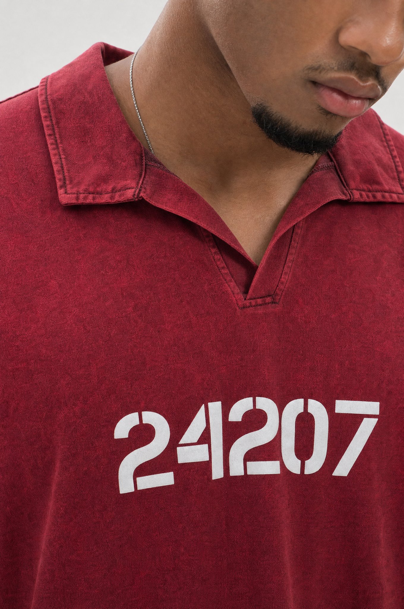 Erkek 24207 Baskılı Yıkamalı Oversize T-Shirt Bordo