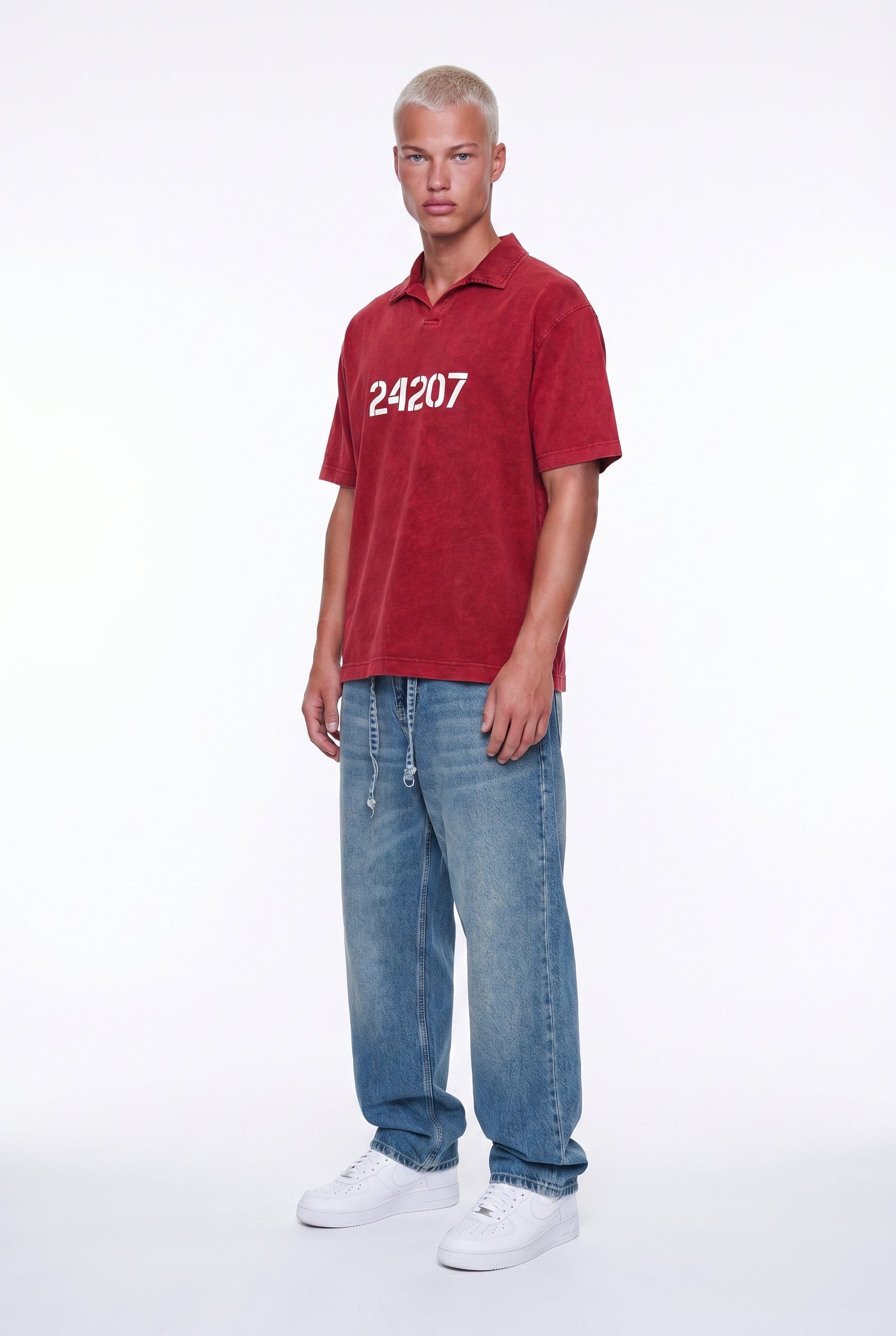 Erkek 24207 Baskılı Yıkamalı Oversize T-Shirt Bordo