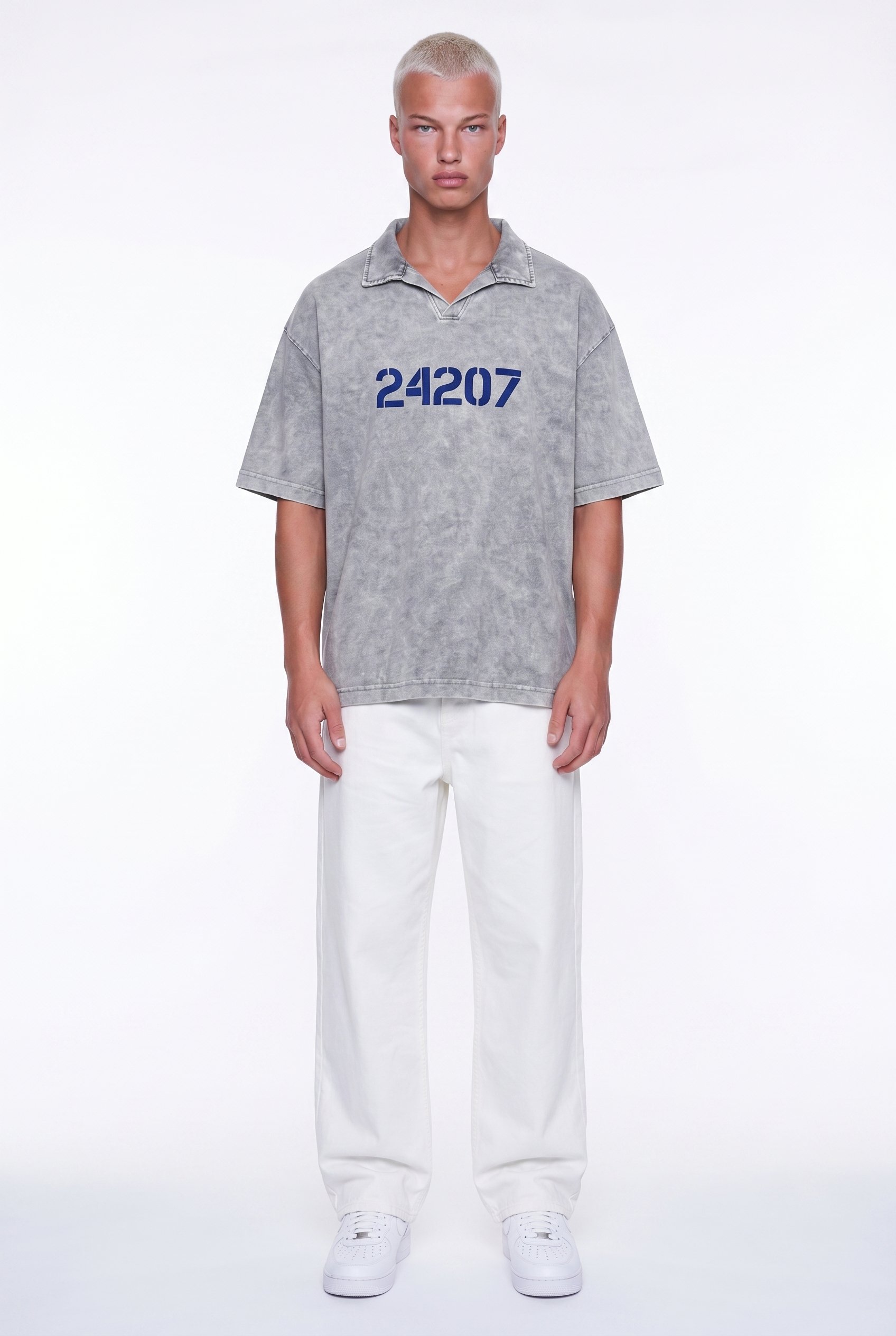 Erkek 24207 Baskılı Yıkamalı Oversize T-Shirt Gri