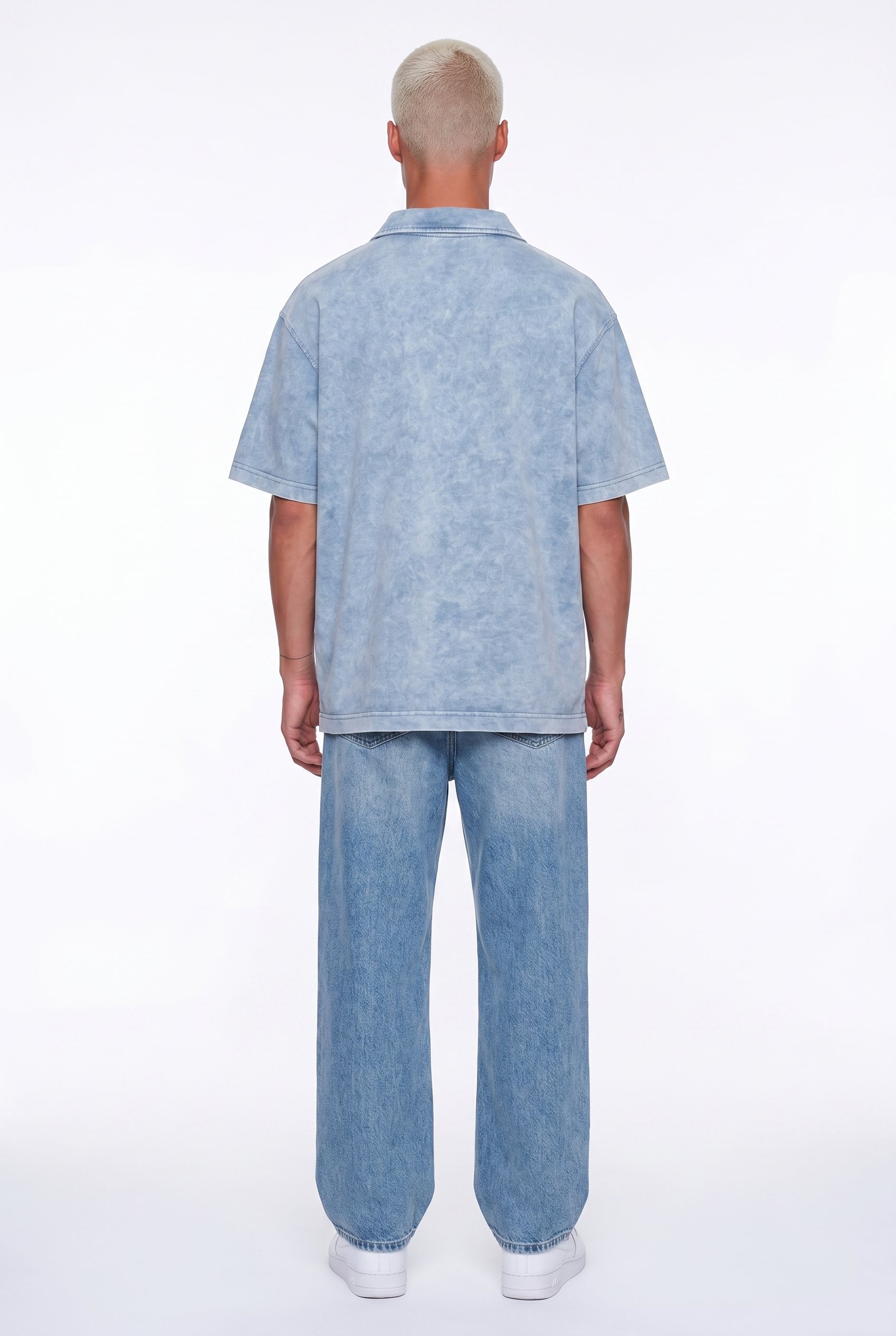 Erkek 24207 Baskılı Yıkamalı Oversize T-Shirt Mavi