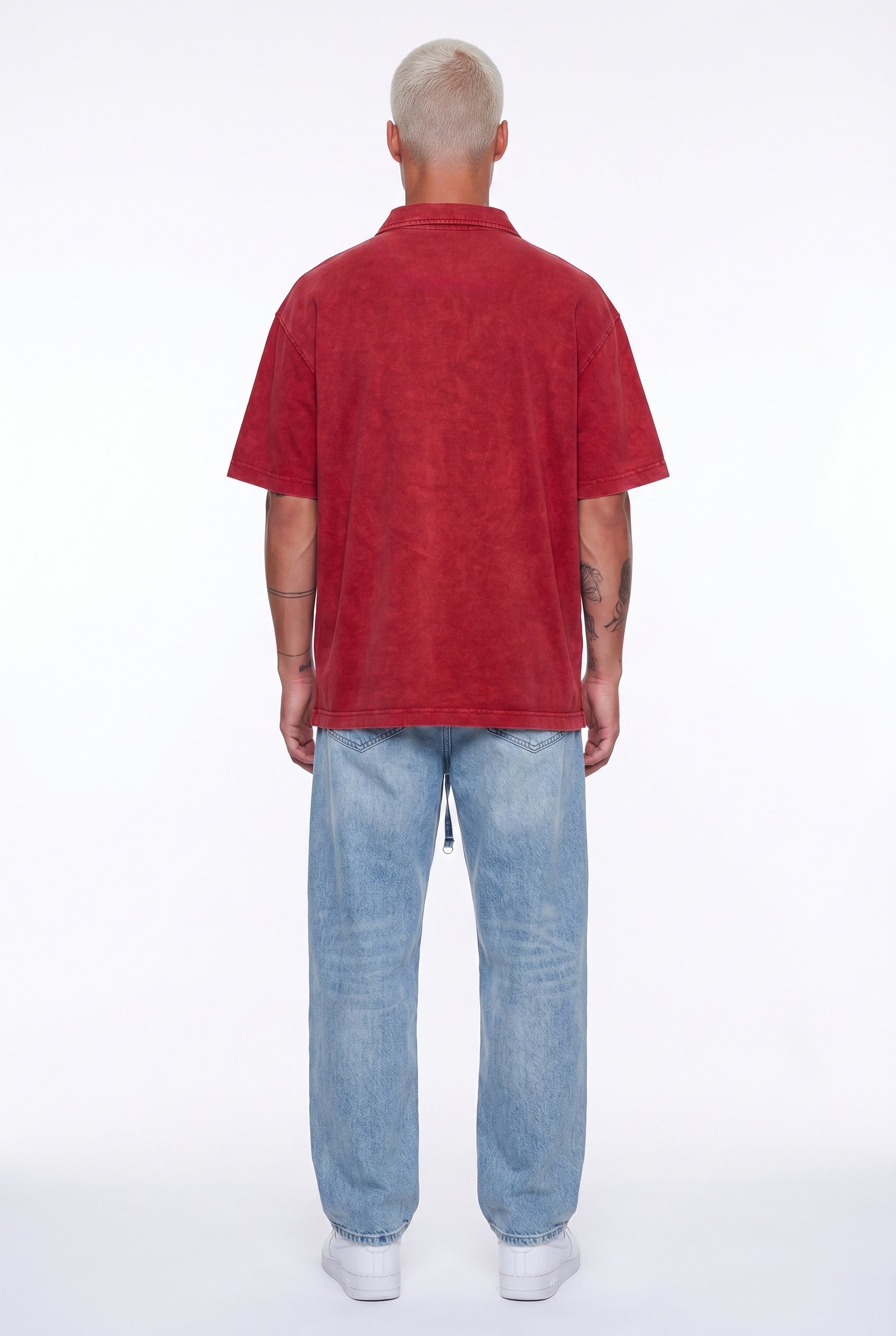 Erkek 24207 Baskılı Yıkamalı Oversize T-Shirt Bordo