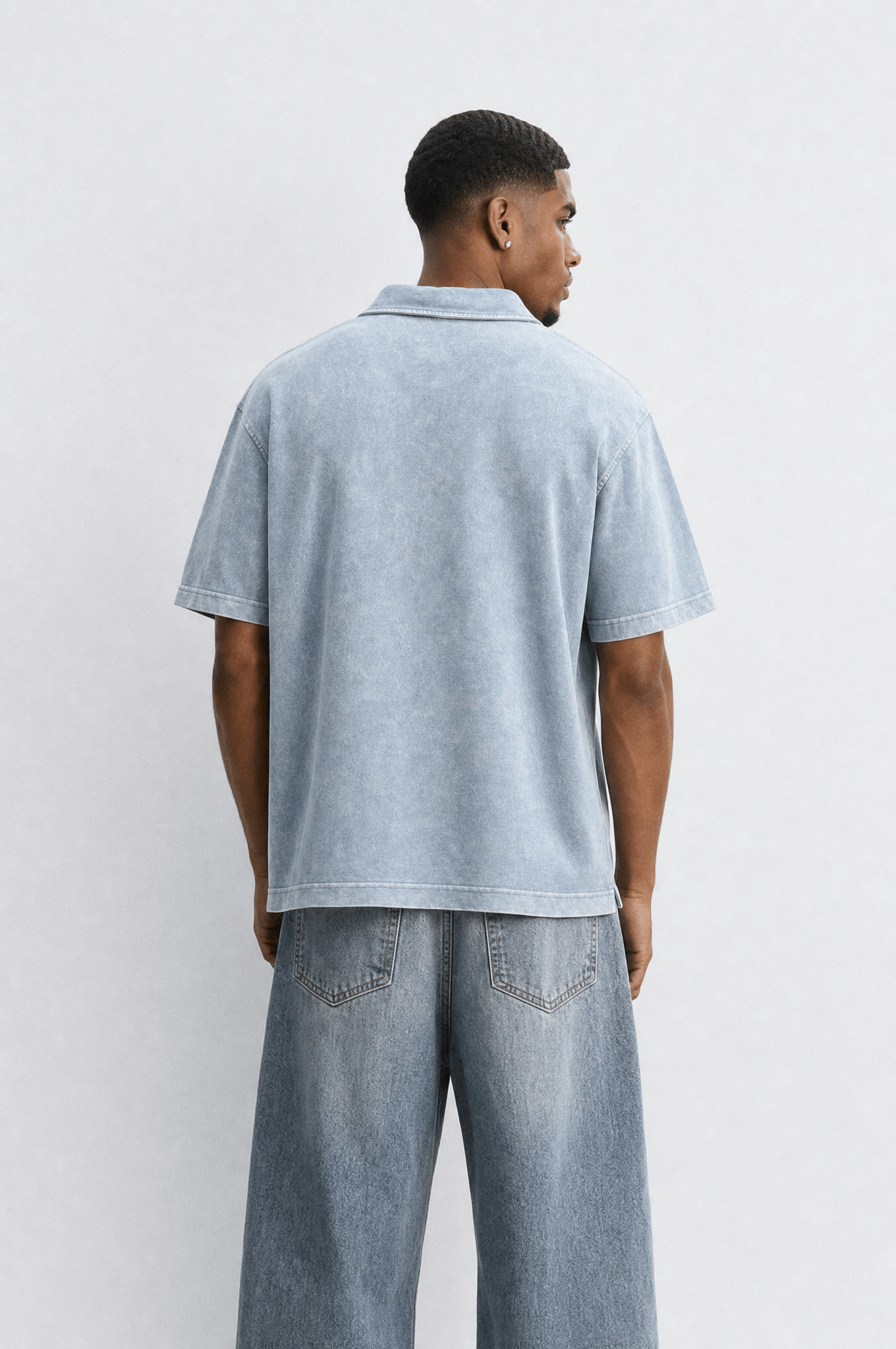 Erkek 24207 Baskılı Yıkamalı Oversize T-Shirt Mavi