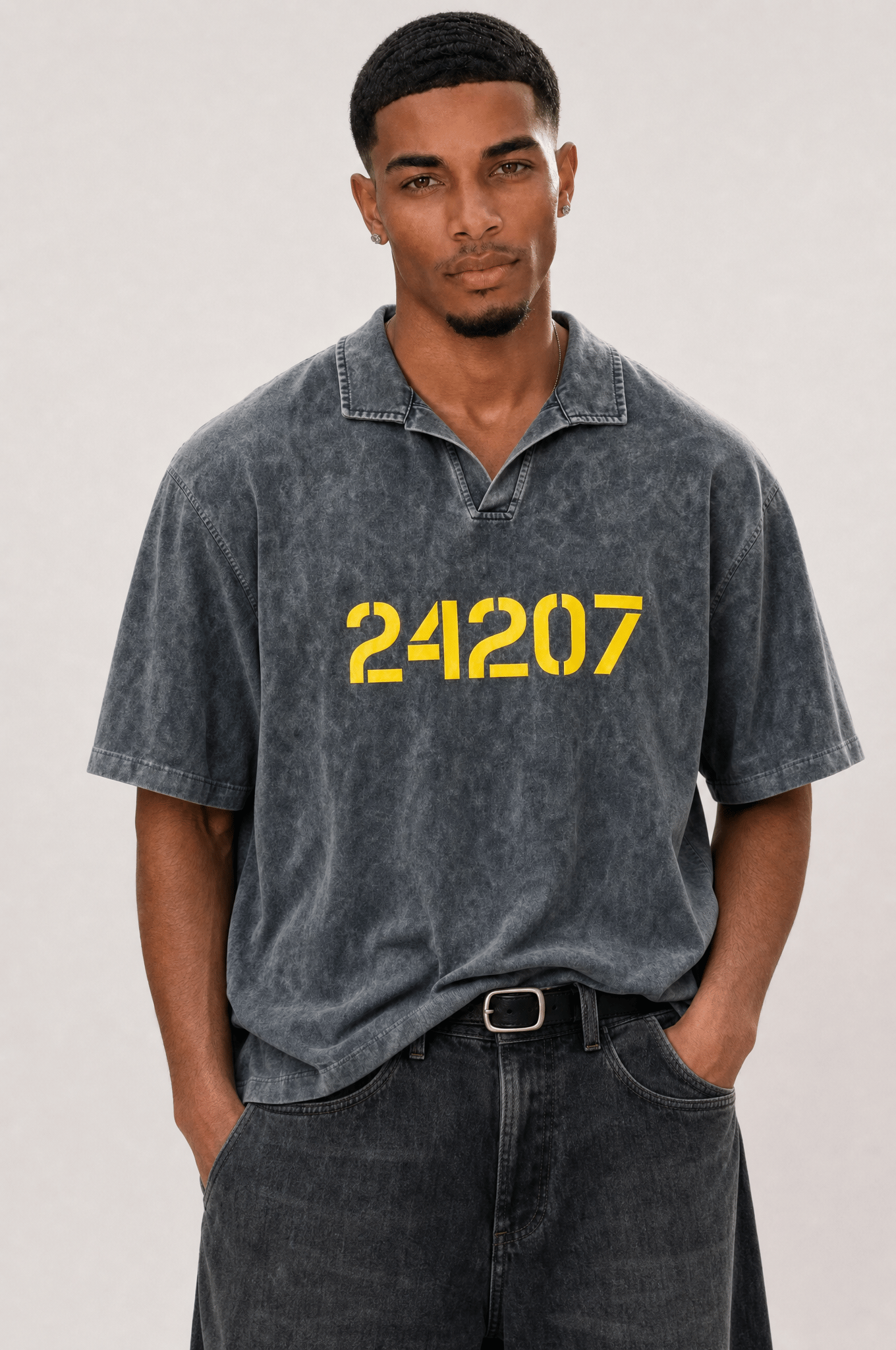 Erkek 24207 Baskılı Yıkamalı Oversize T-Shirt Siyah