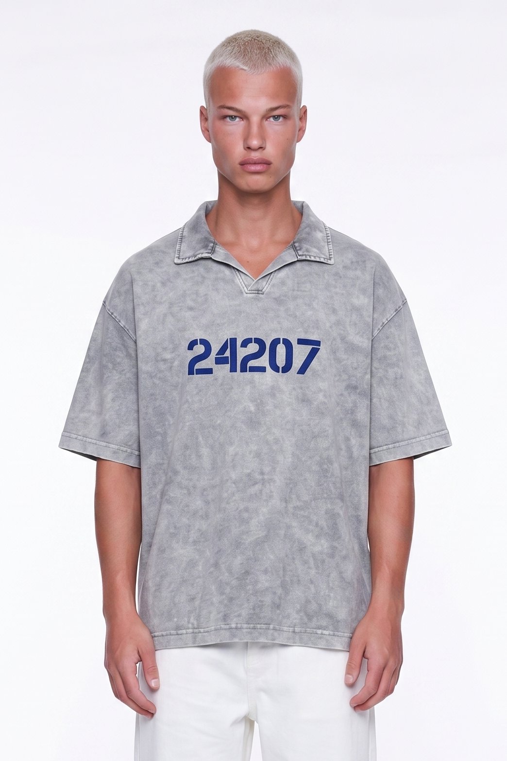 Erkek 24207 Baskılı Yıkamalı Oversize T-Shirt Gri