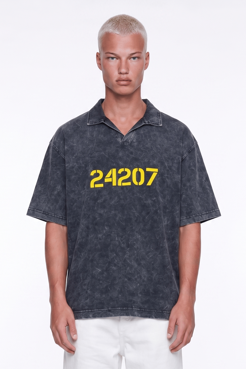 Erkek 24207 Baskılı Yıkamalı Oversize T-Shirt Siyah