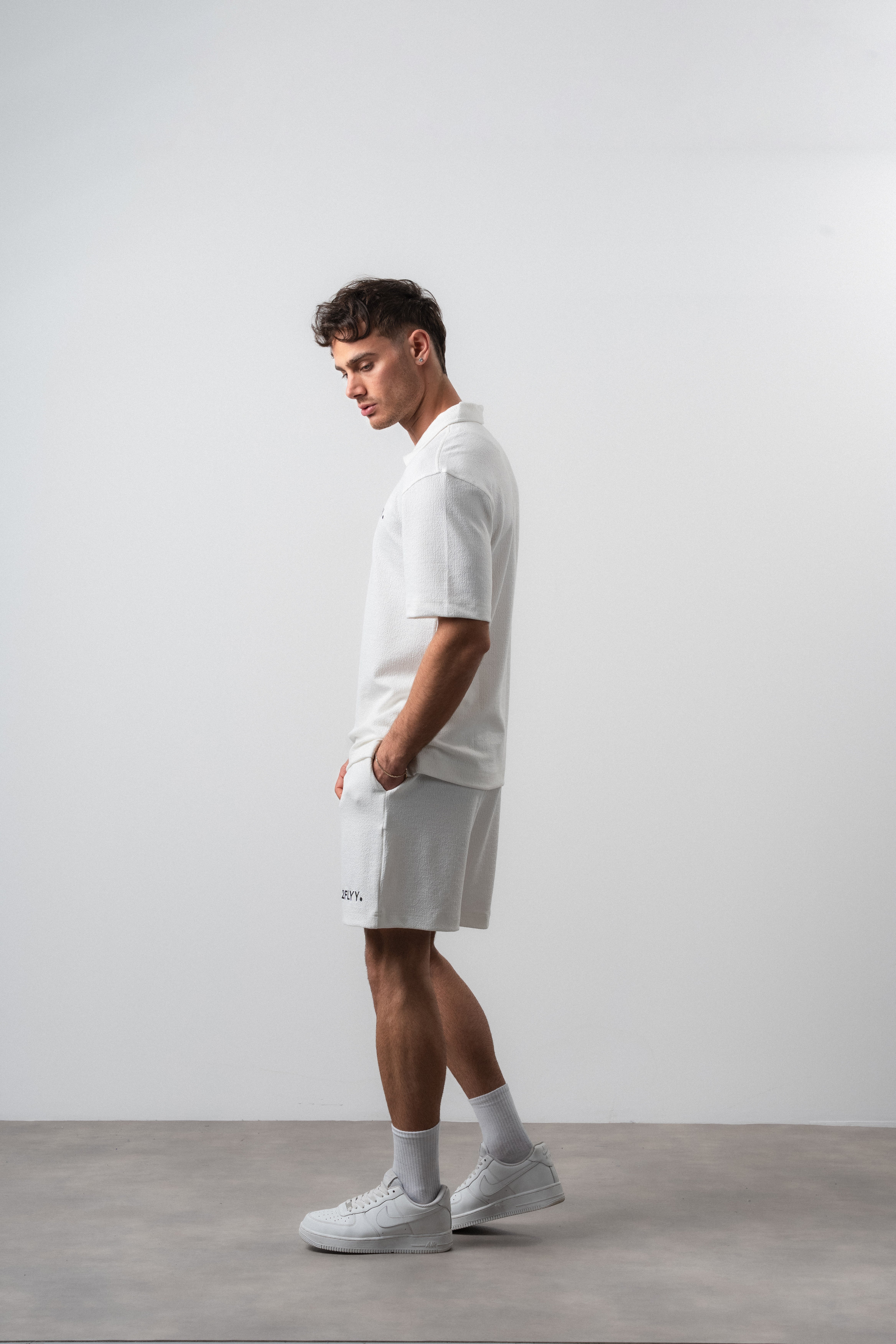Erkek 2FLYY Yazılı Yarım Fermuarlı Regular Fit T-Shirt Ekru