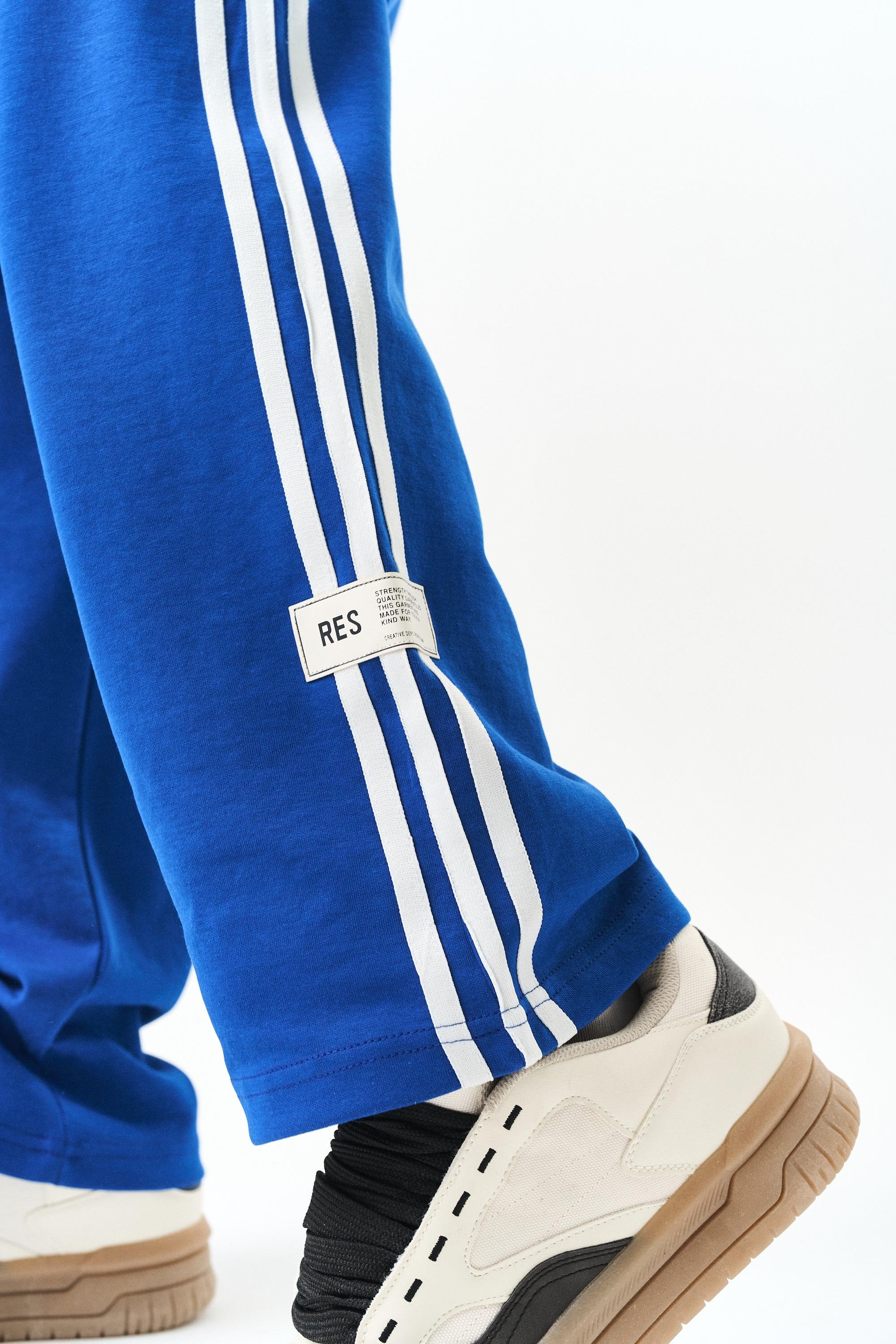 Erkek 3'lü Şerit Detaylı İnterlok Baggy Eşofman Altı Saks