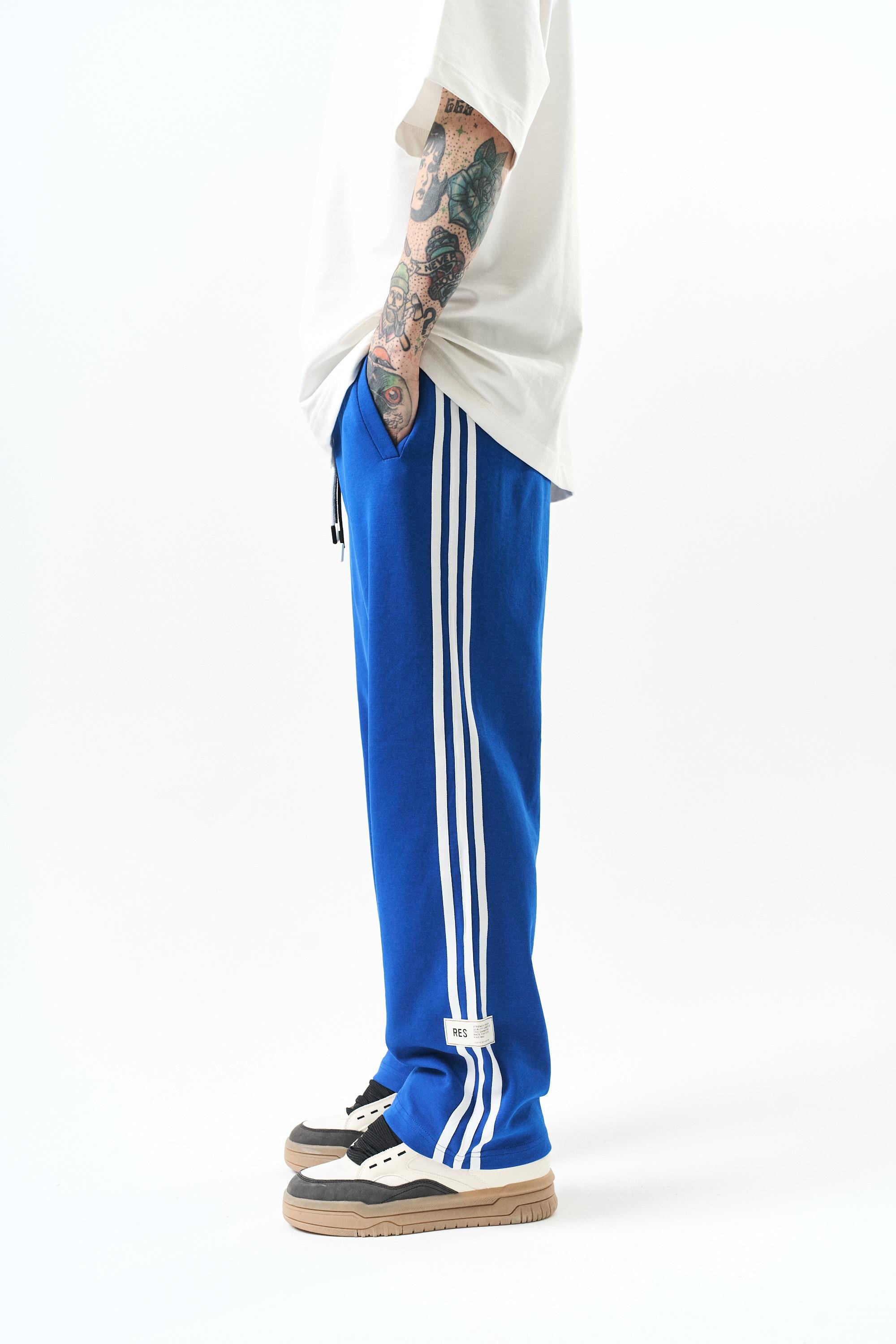 Erkek 3'lü Şerit Detaylı İnterlok Baggy Eşofman Altı Saks