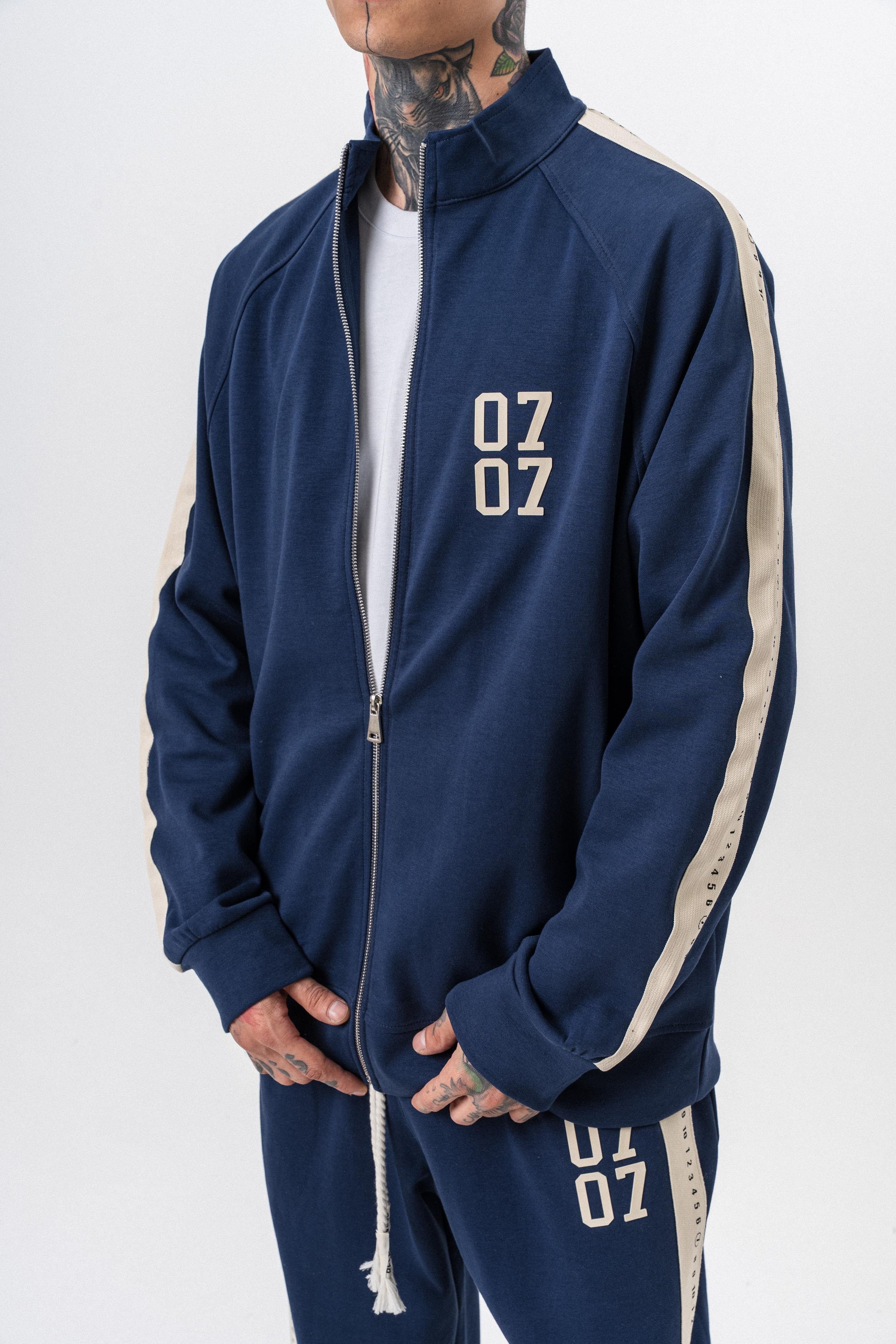 Erkek 7 Şerit Detaylı Dik Yaka Doubleface Zip Oversize Sweatshirt Lacivert