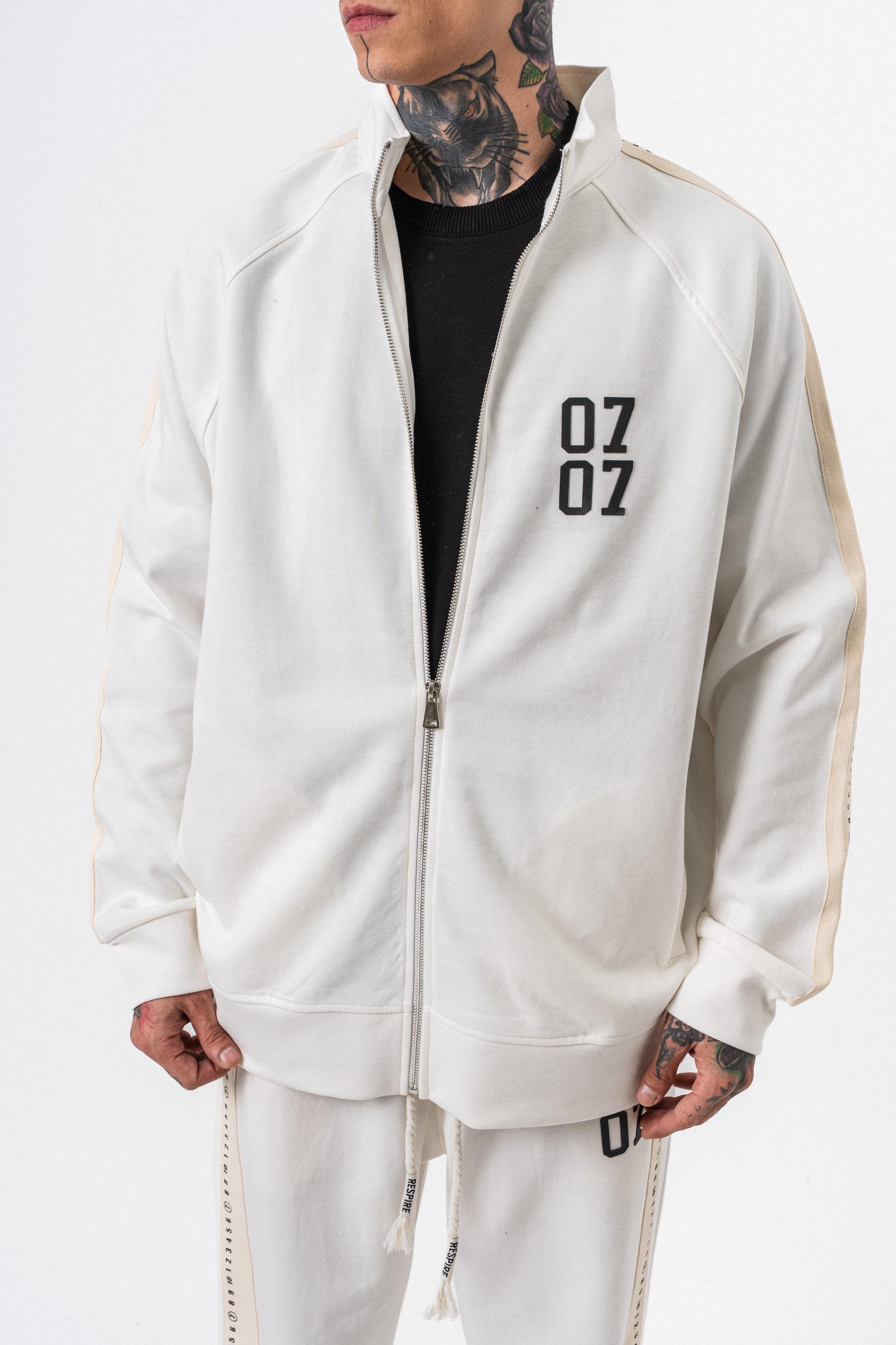 Erkek 7 Şerit Detaylı Dik Yaka Doubleface Zip Oversize Sweatshirt Ekru