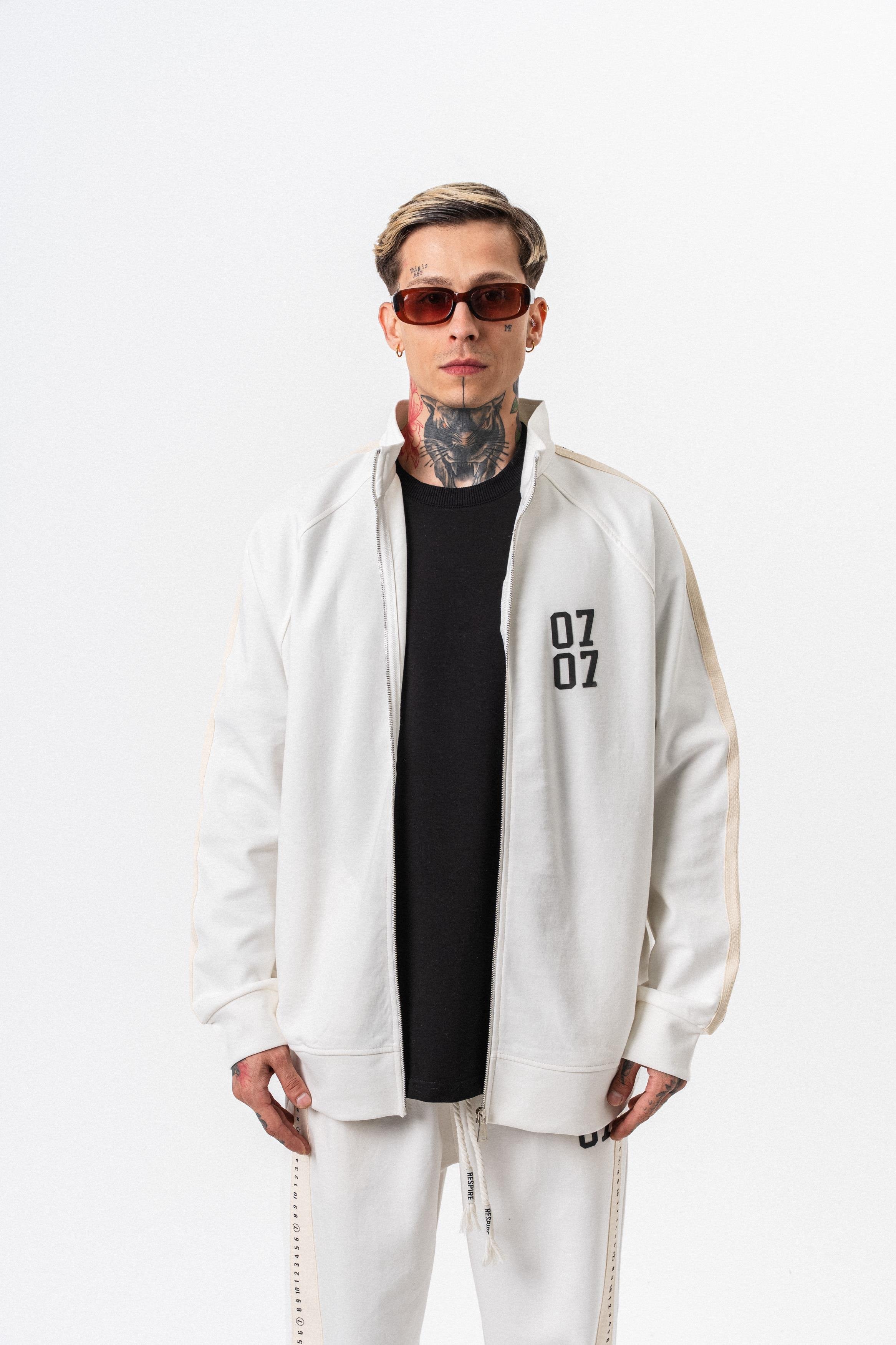 Erkek 7 Şerit Detaylı Dik Yaka Doubleface Zip Oversize Sweatshirt Ekru