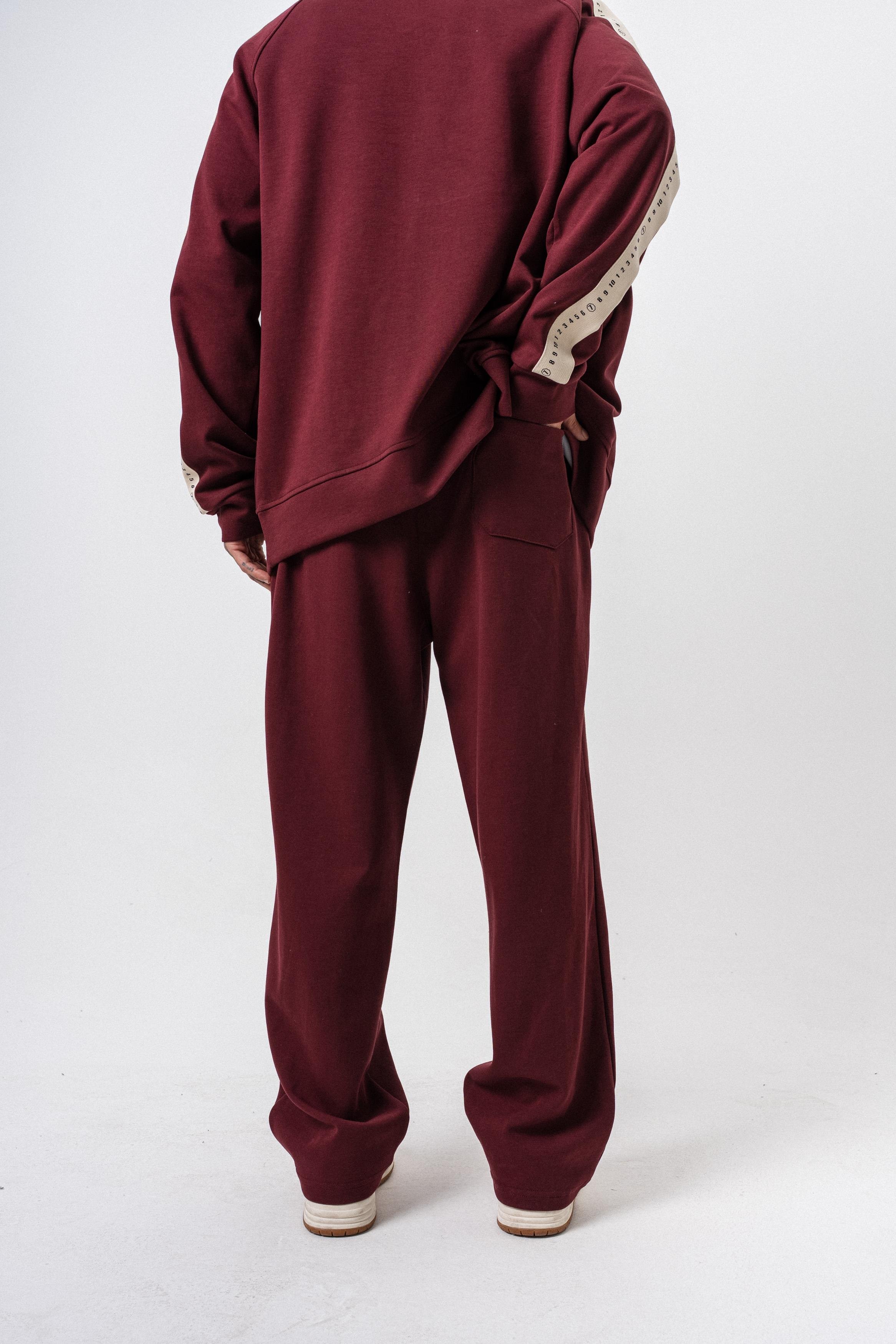 Erkek 7 Şerit Detaylı Kışlık Doubleface Baggy Eşofman Altı Bordo