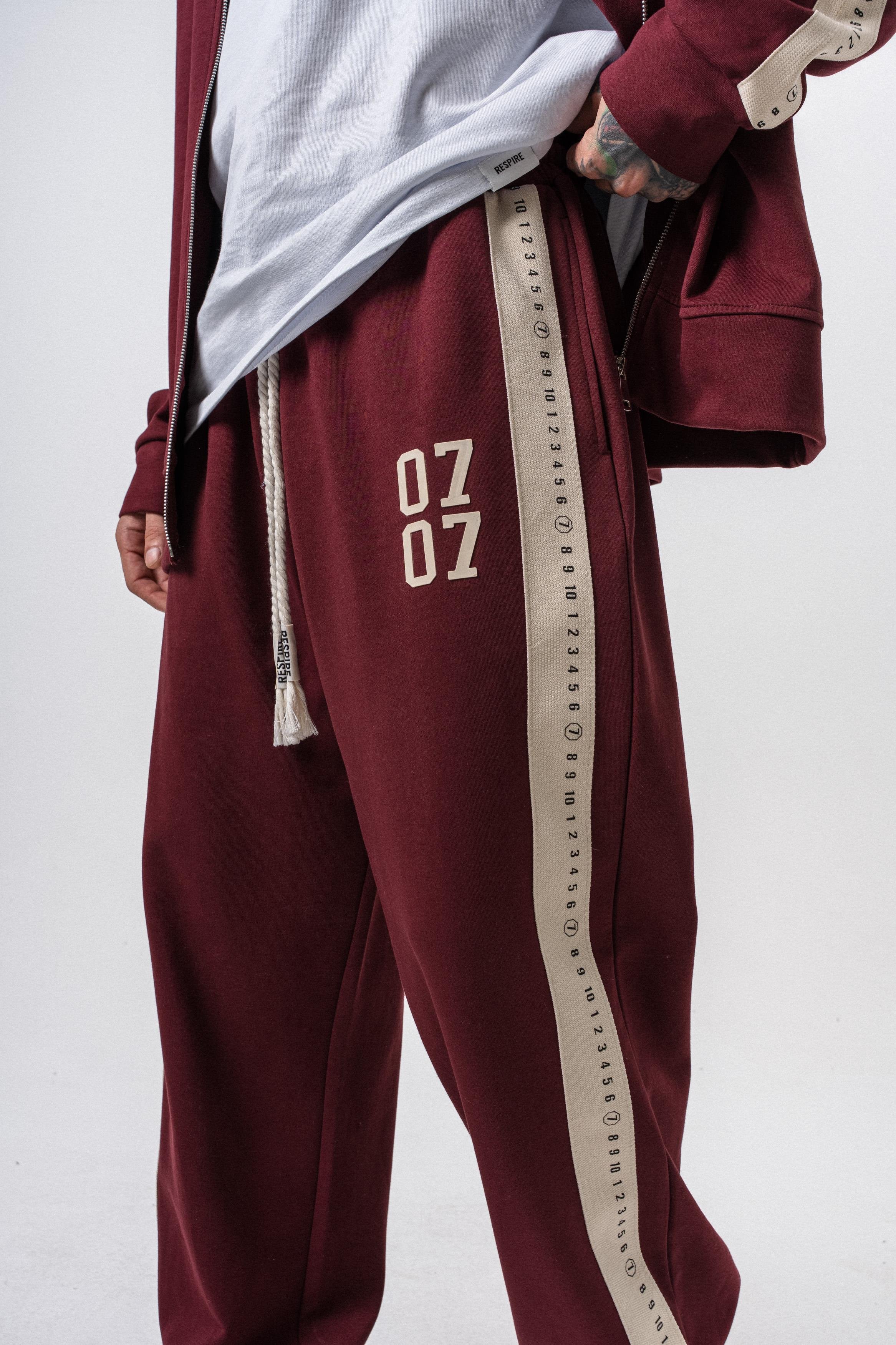 Erkek 7 Şerit Detaylı Kışlık Doubleface Baggy Eşofman Altı Bordo