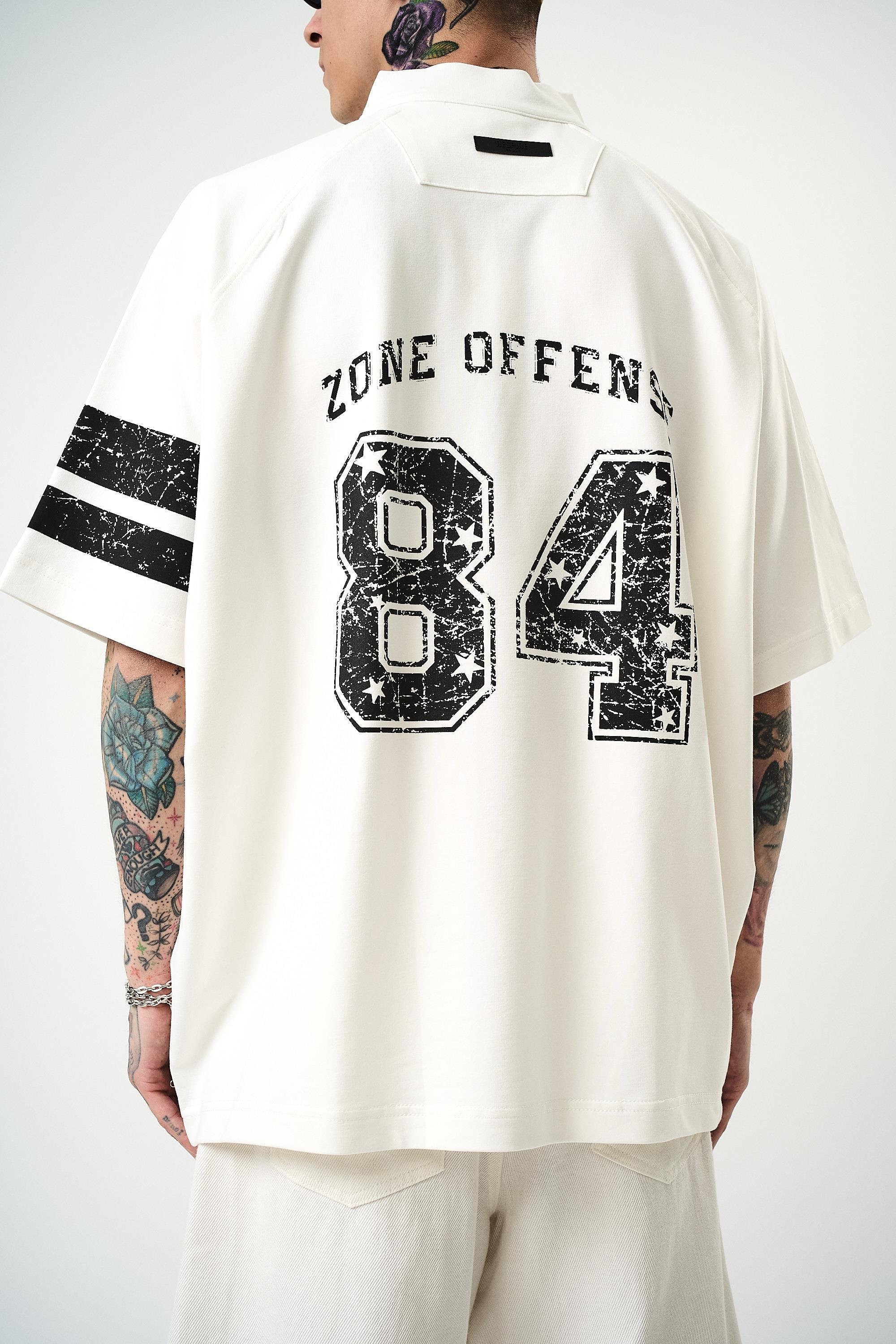 Erkek 84 Zone Baskılı Oversize T-Shirt Ekru