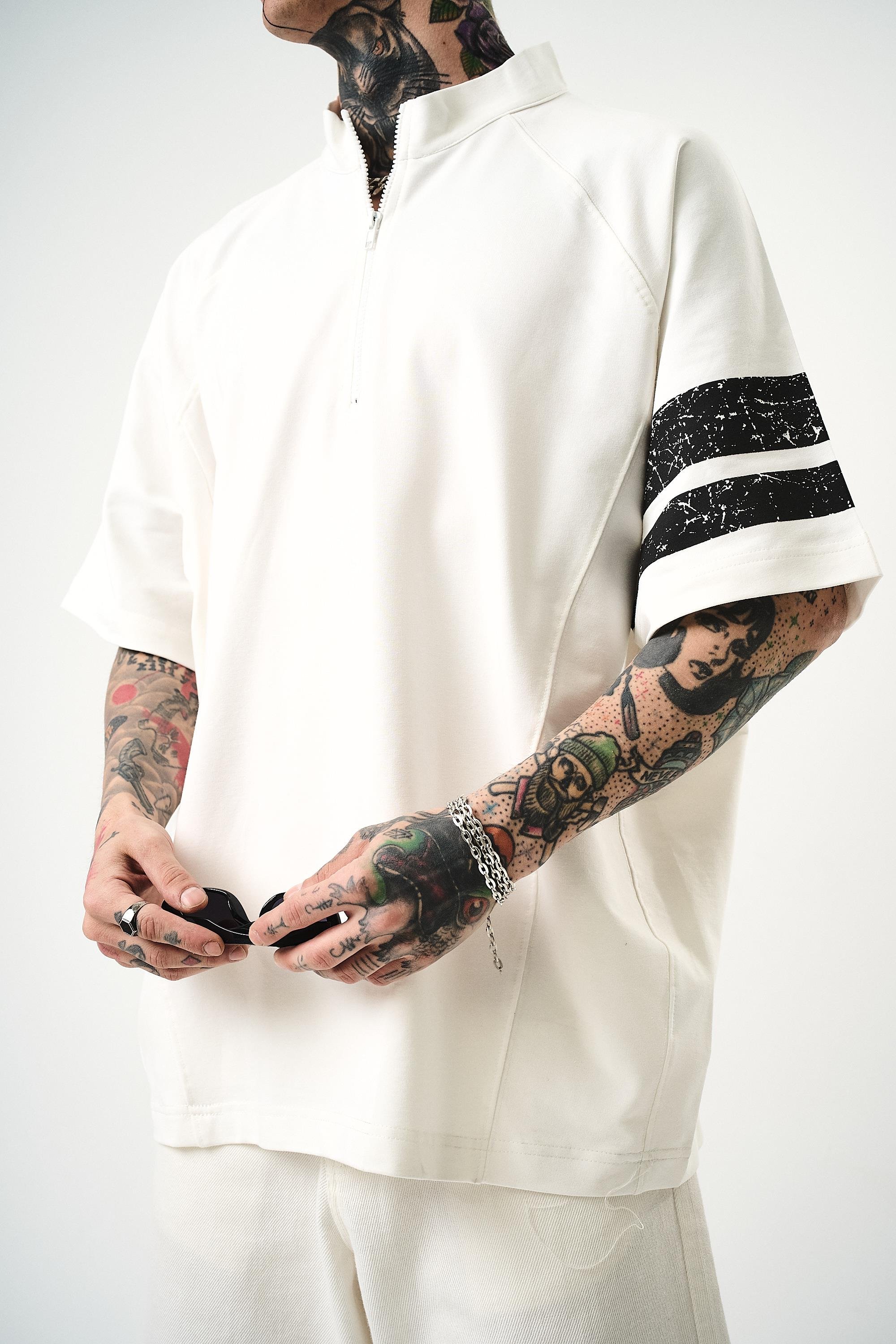 Erkek 84 Zone Baskılı Oversize T-Shirt Ekru