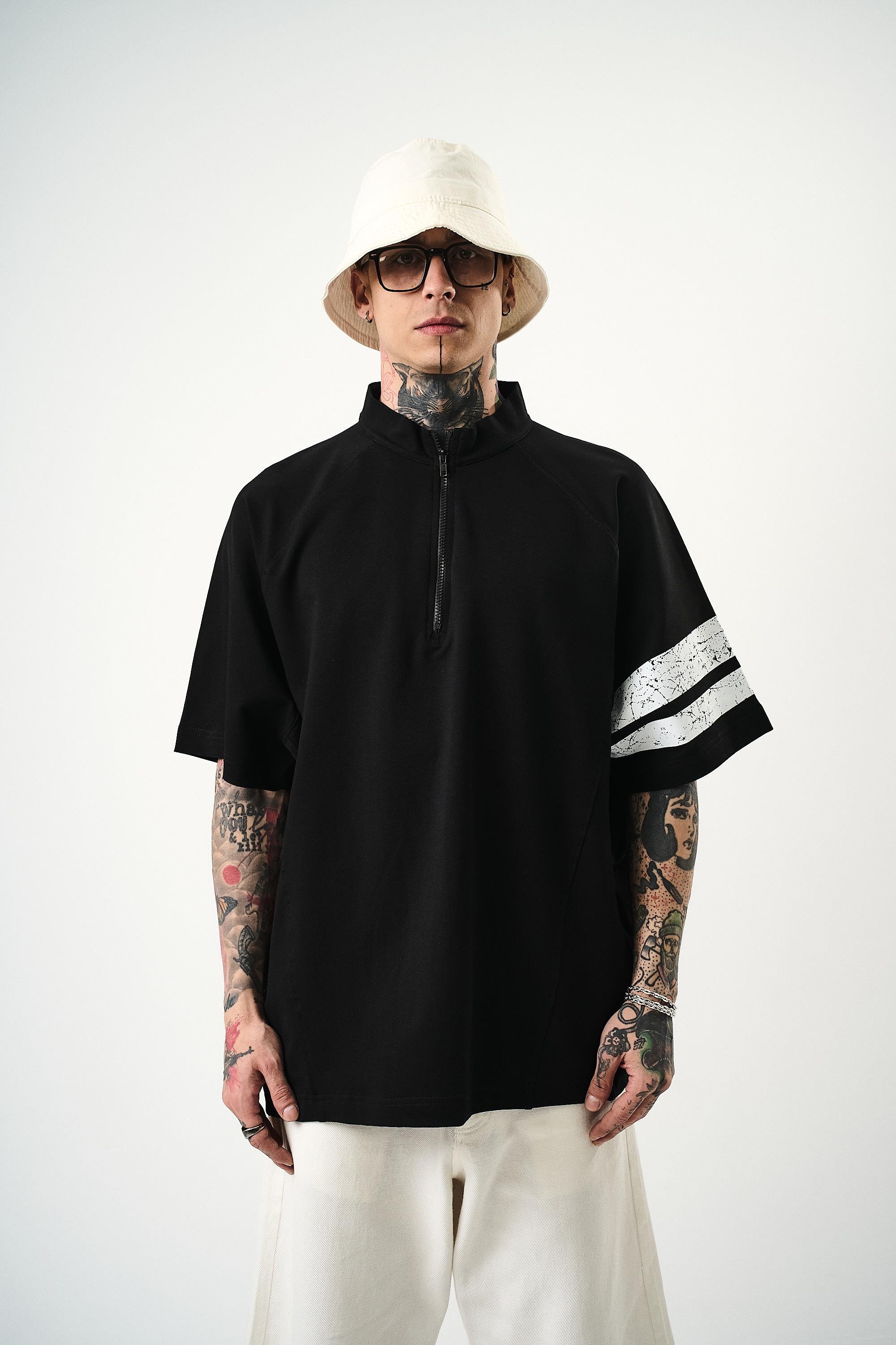 Erkek 84 Zone Baskılı Oversize T-Shirt Siyah