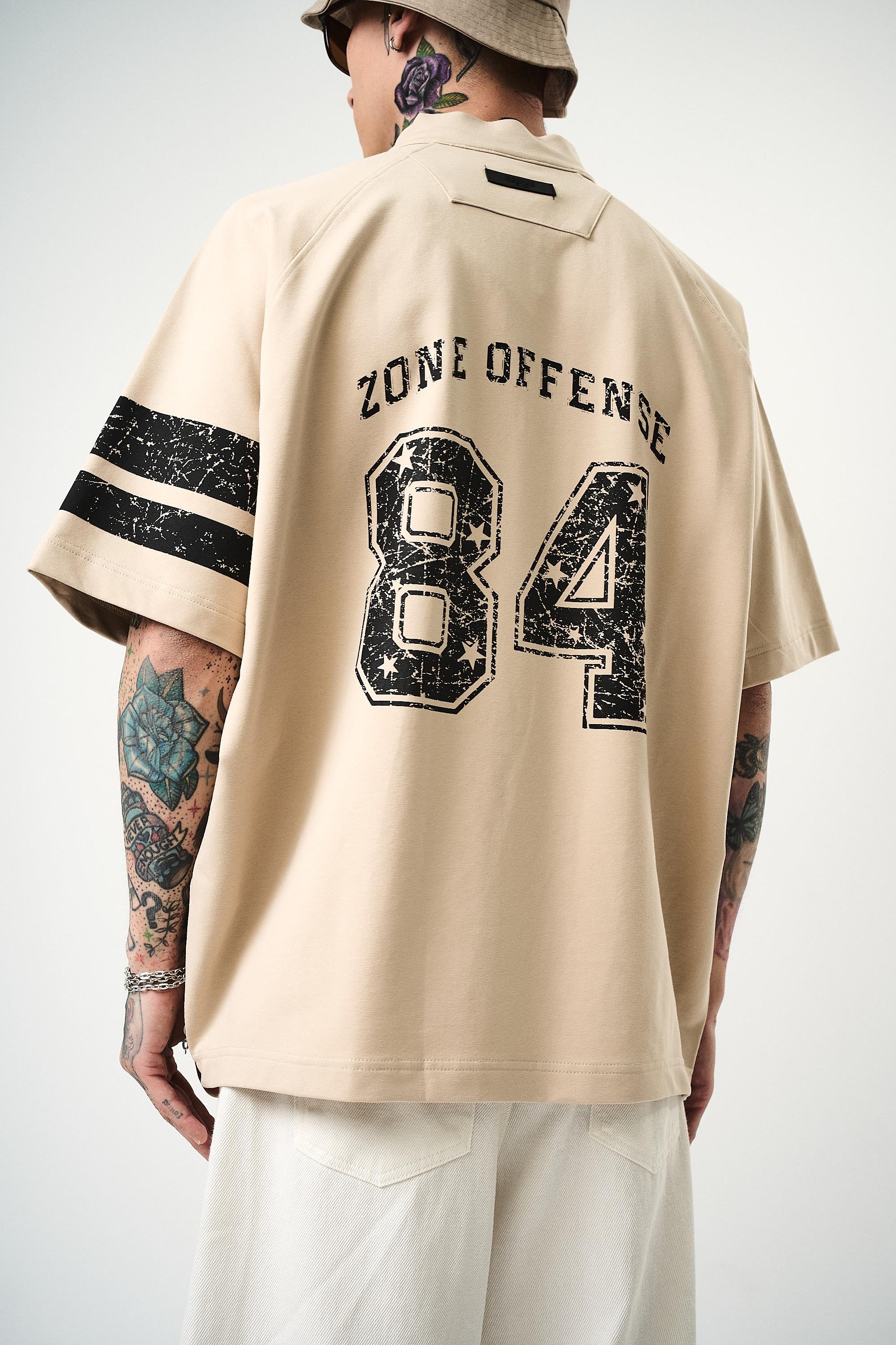 Erkek 84 Zone Baskılı Oversize T-Shirt Bej