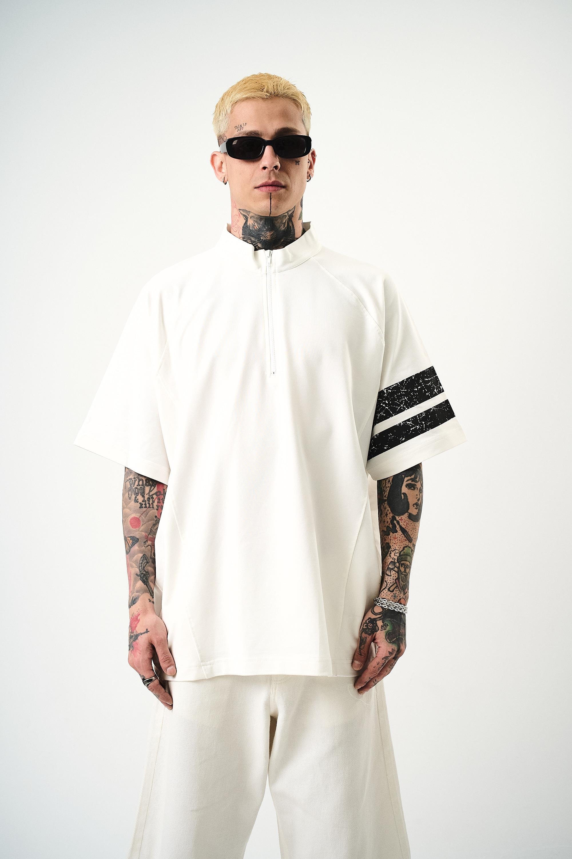 Erkek 84 Zone Baskılı Oversize T-Shirt Ekru