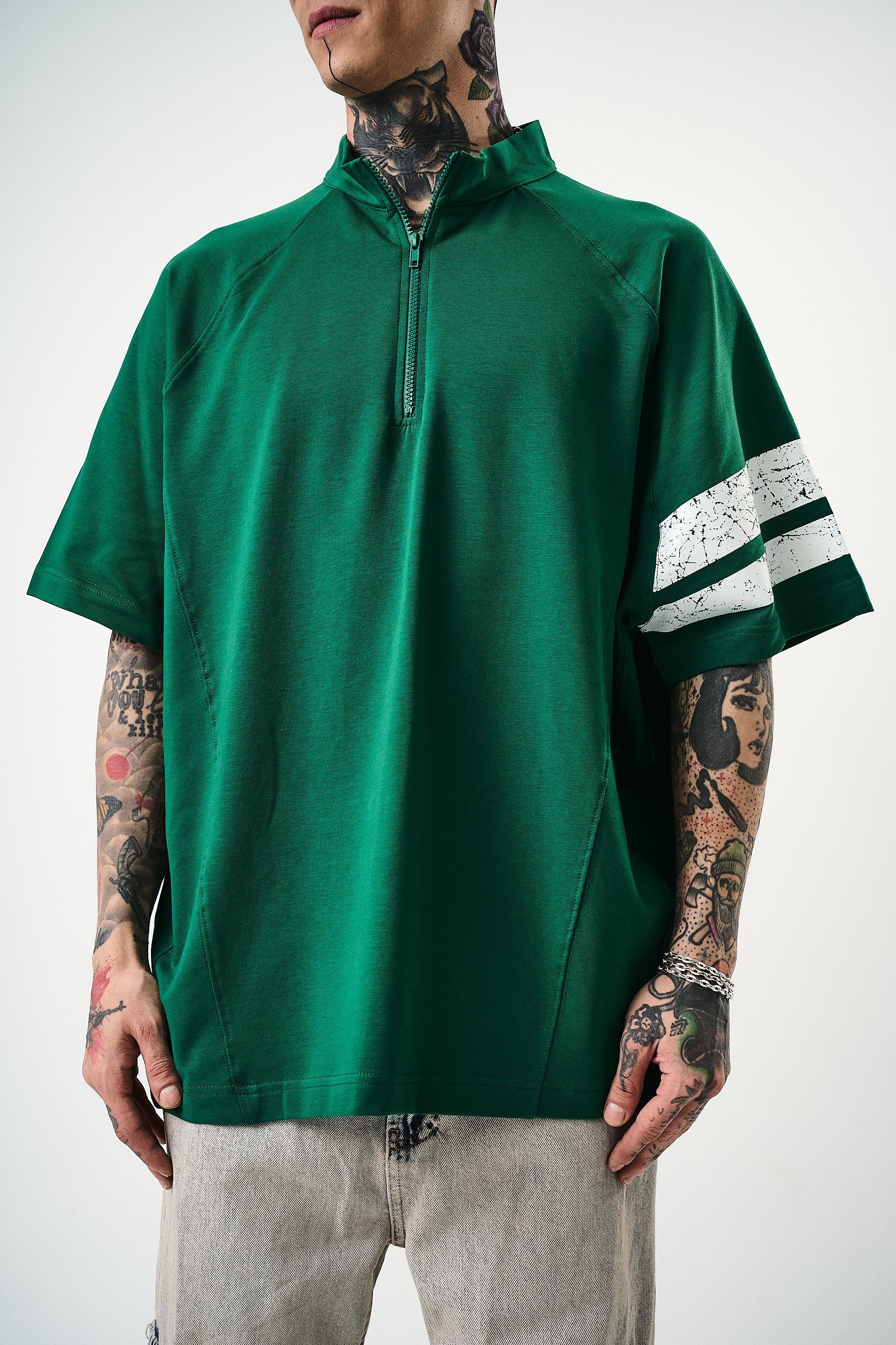 Erkek 84 Zone Baskılı Oversize T-Shirt Nefti