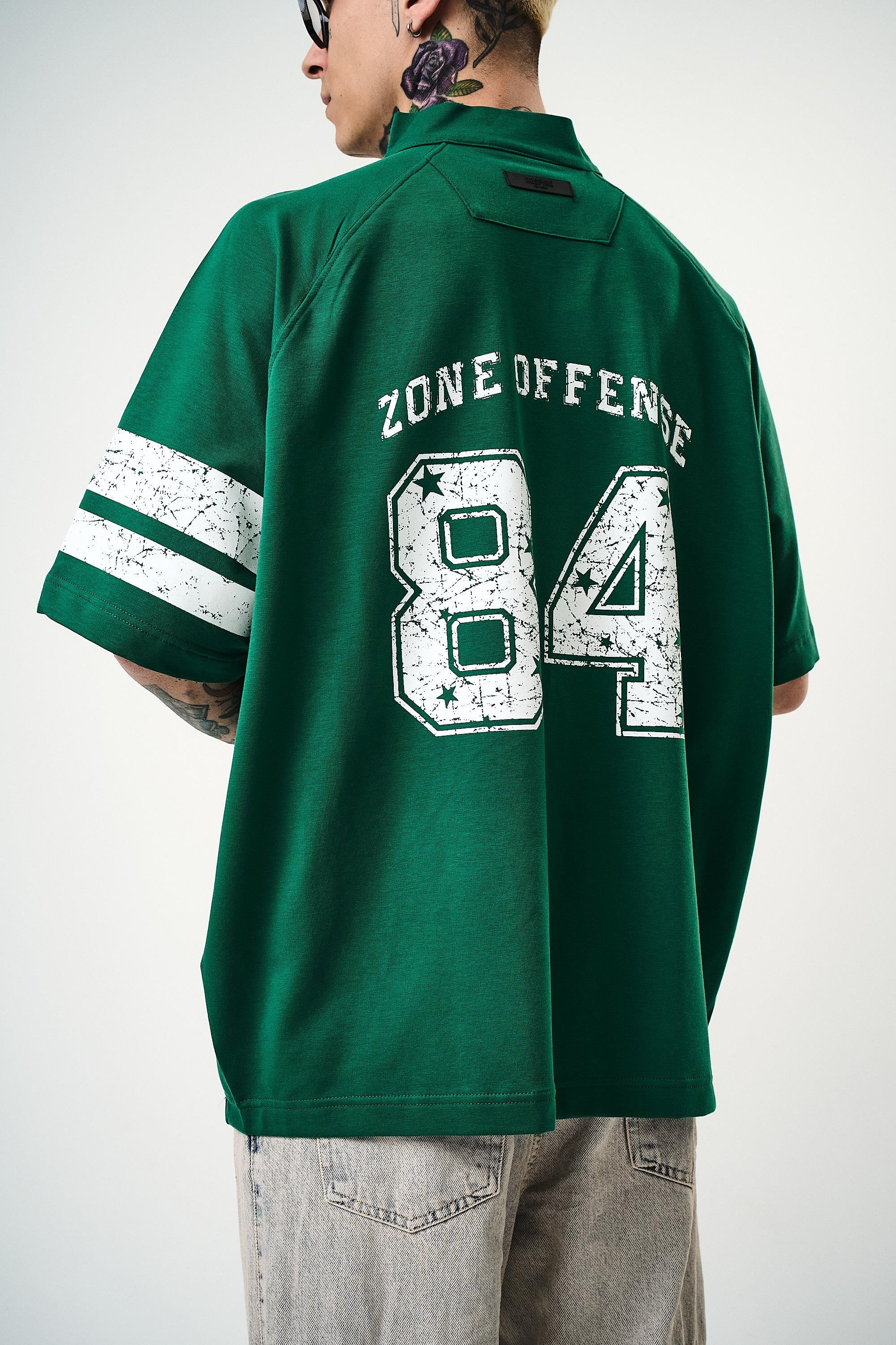 Erkek 84 Zone Baskılı Oversize T-Shirt Nefti