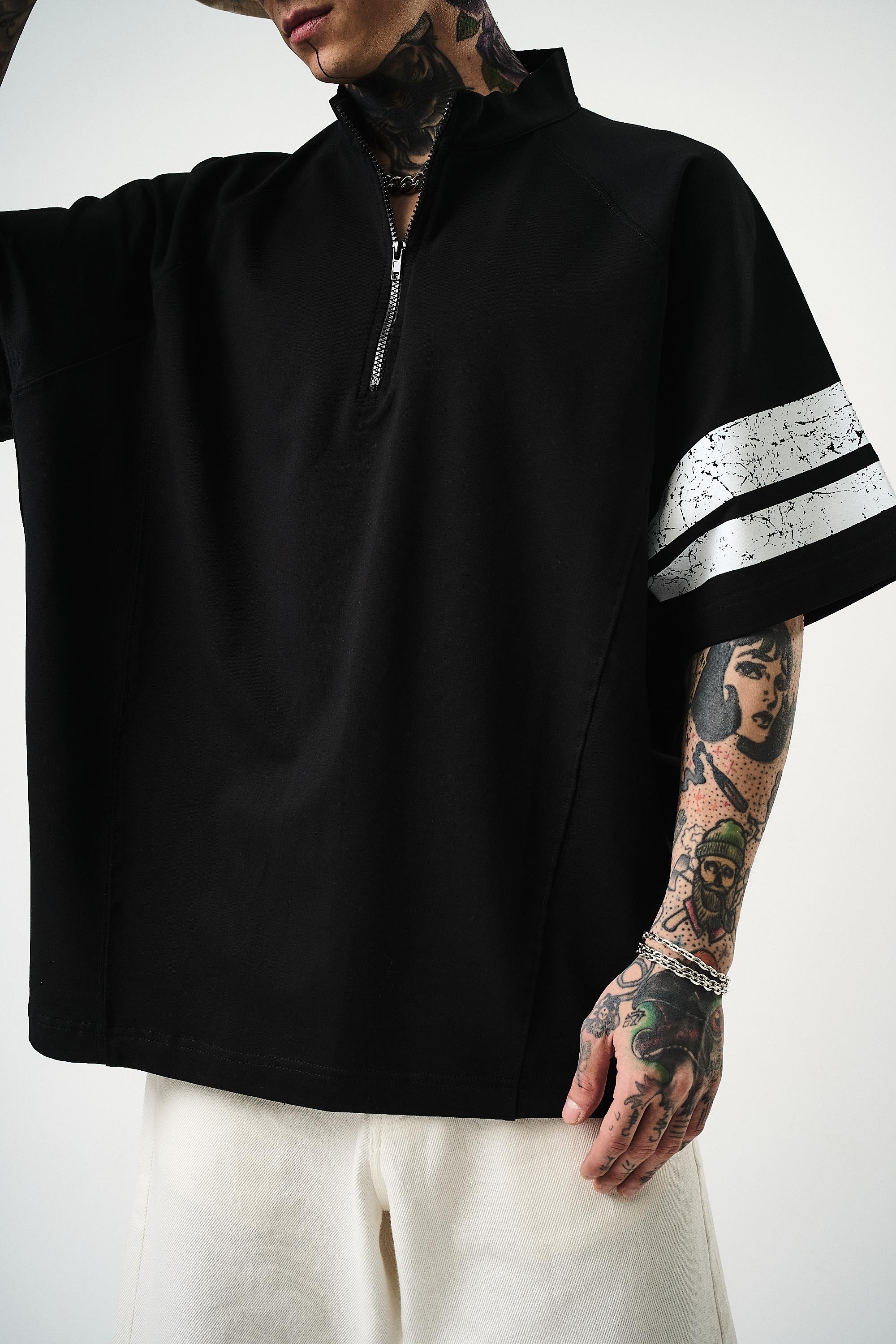 Erkek 84 Zone Baskılı Oversize T-Shirt Siyah