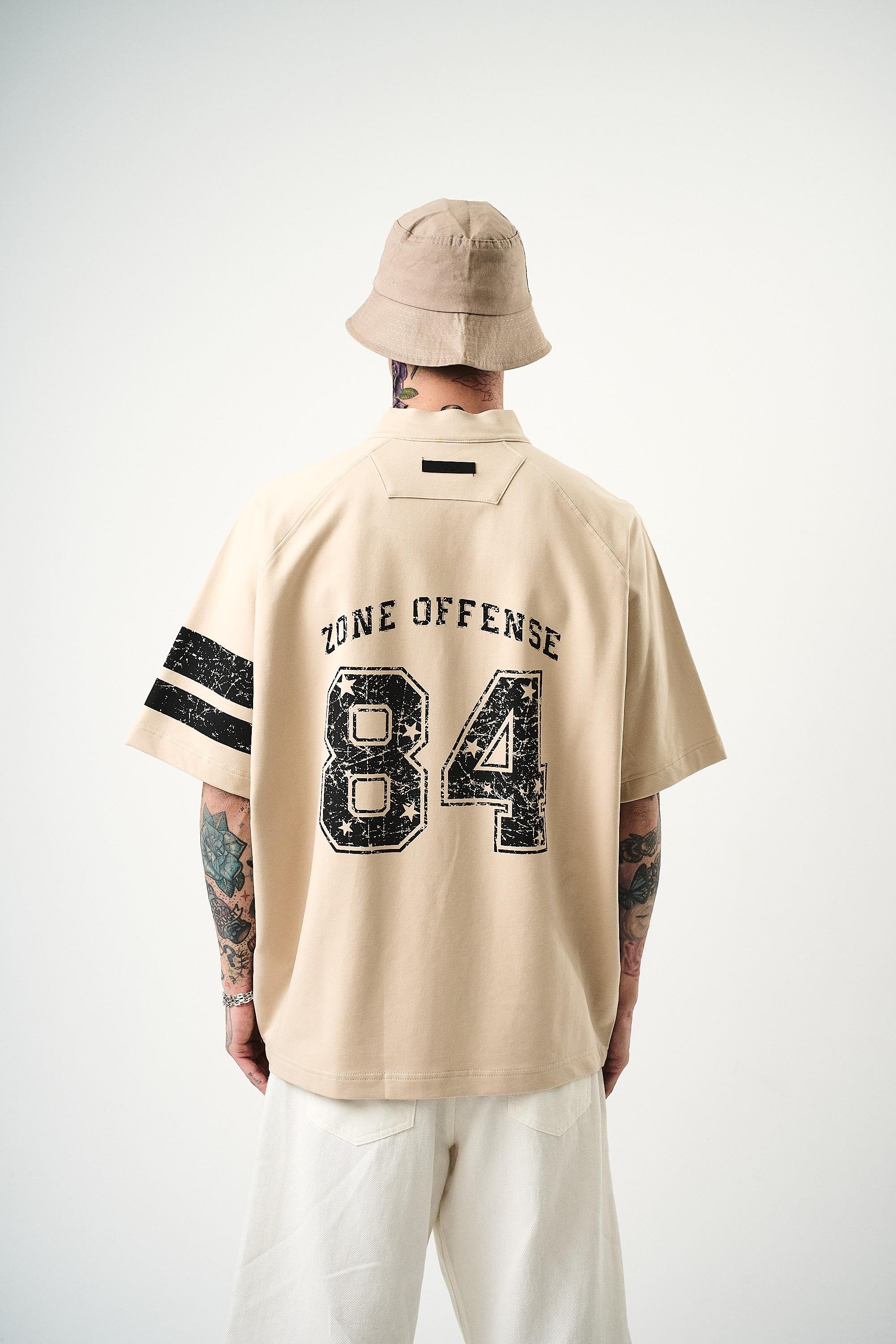 Erkek 84 Zone Baskılı Oversize T-Shirt Bej
