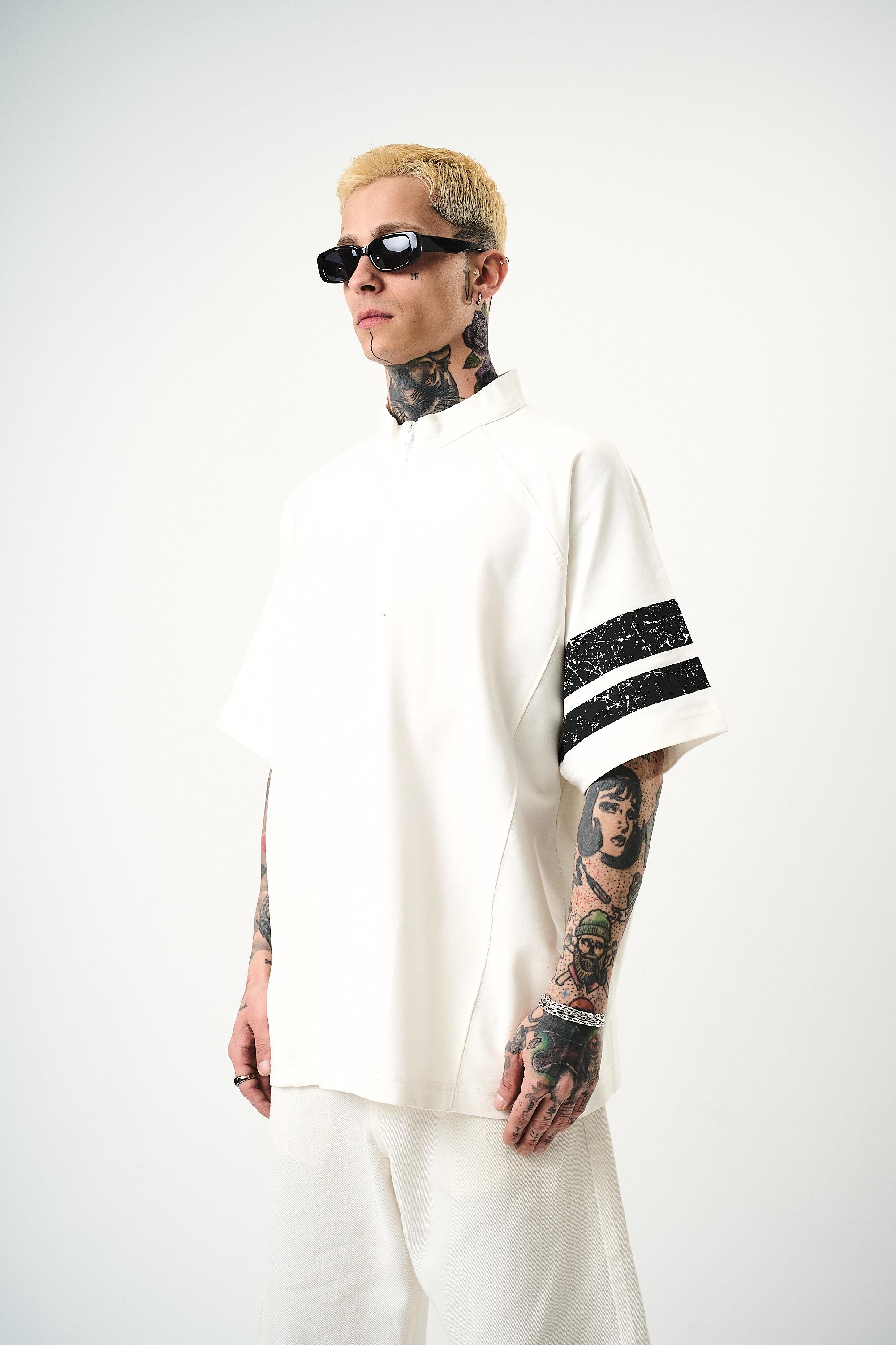 Erkek 84 Zone Baskılı Oversize T-Shirt Ekru