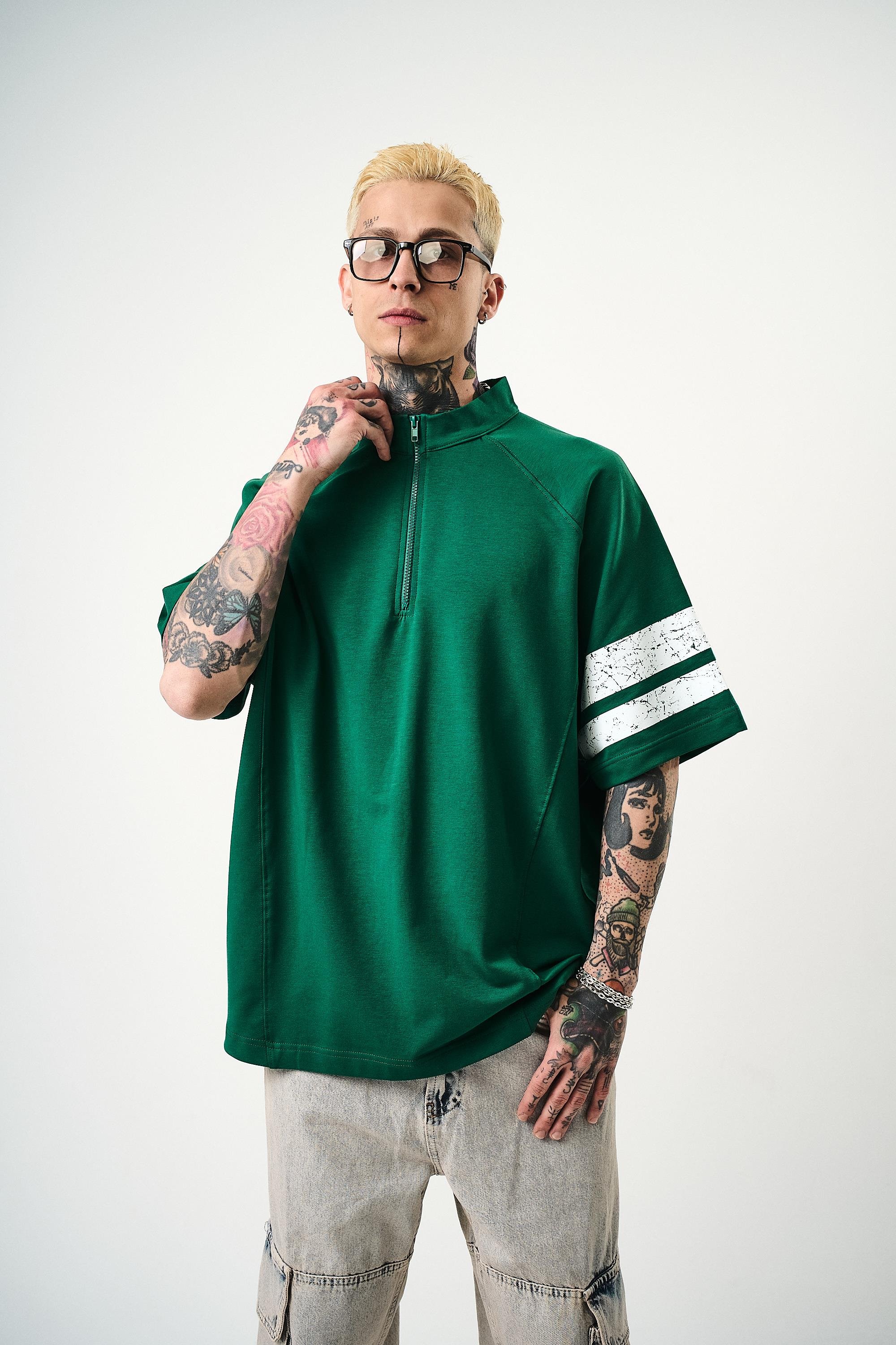 Erkek 84 Zone Baskılı Oversize T-Shirt Nefti