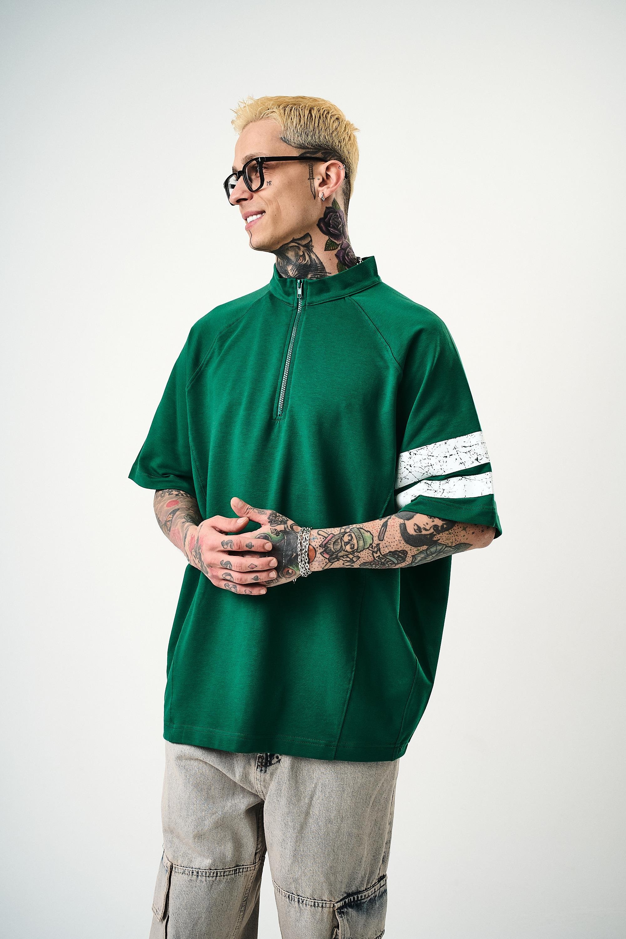 Erkek 84 Zone Baskılı Oversize T-Shirt Nefti