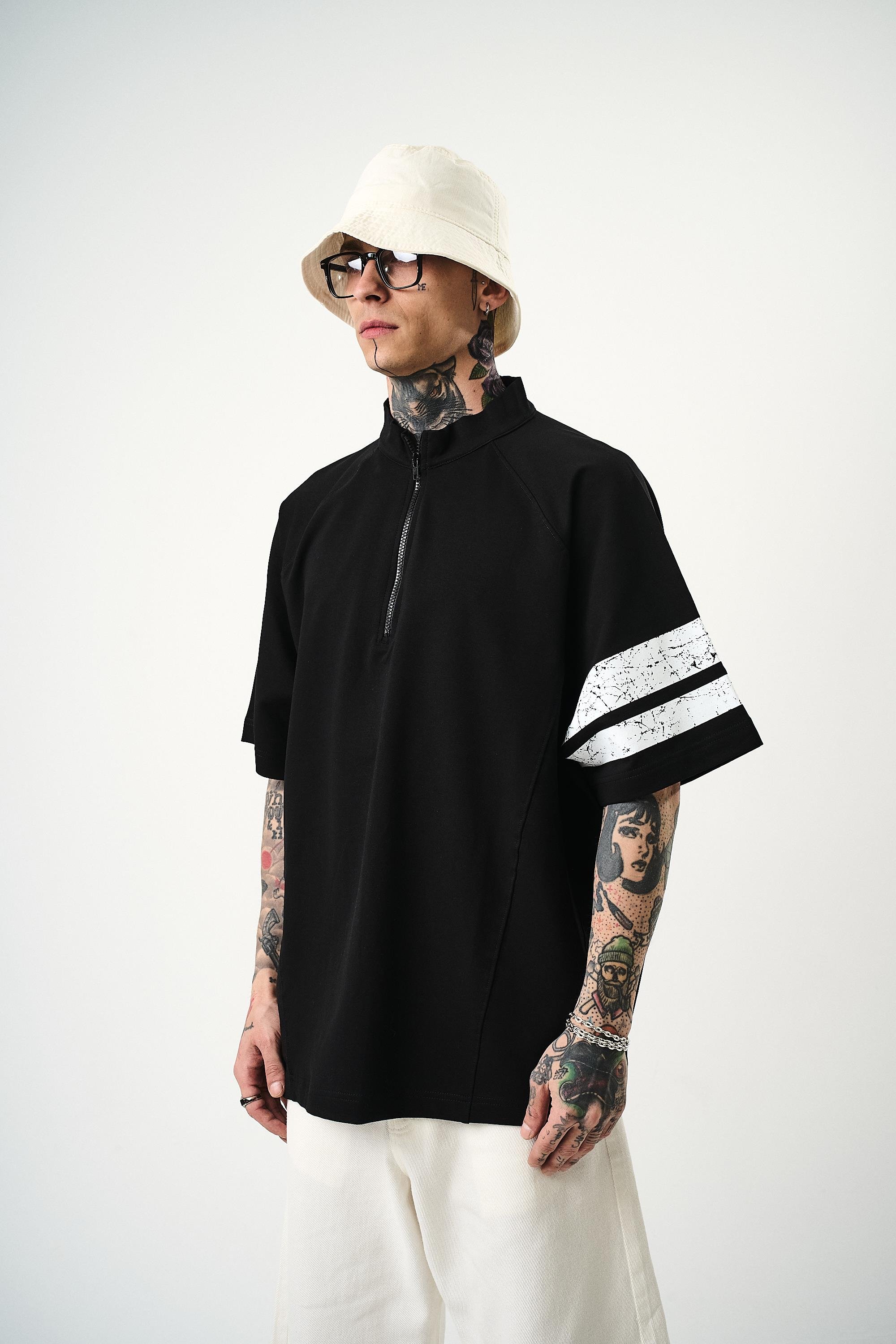 Erkek 84 Zone Baskılı Oversize T-Shirt Siyah