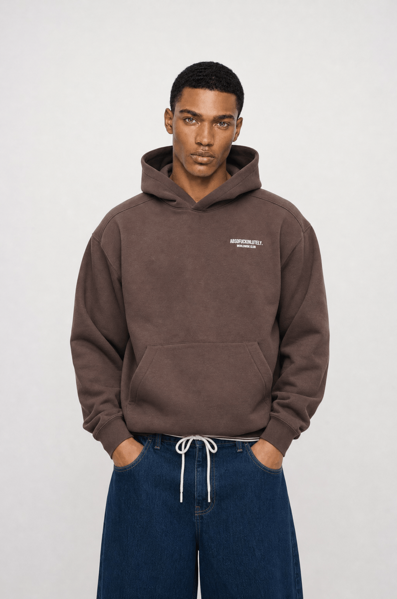 Erkek Absofuckinlutely Baskılı Oversize Hoodie Kahve