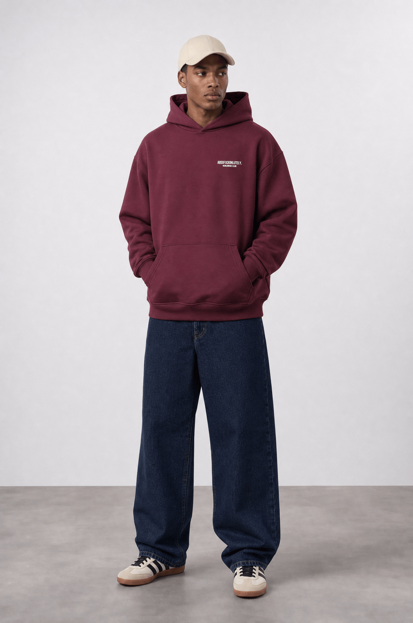 Erkek Absofuckinlutely Baskılı Oversize Hoodie Bordo