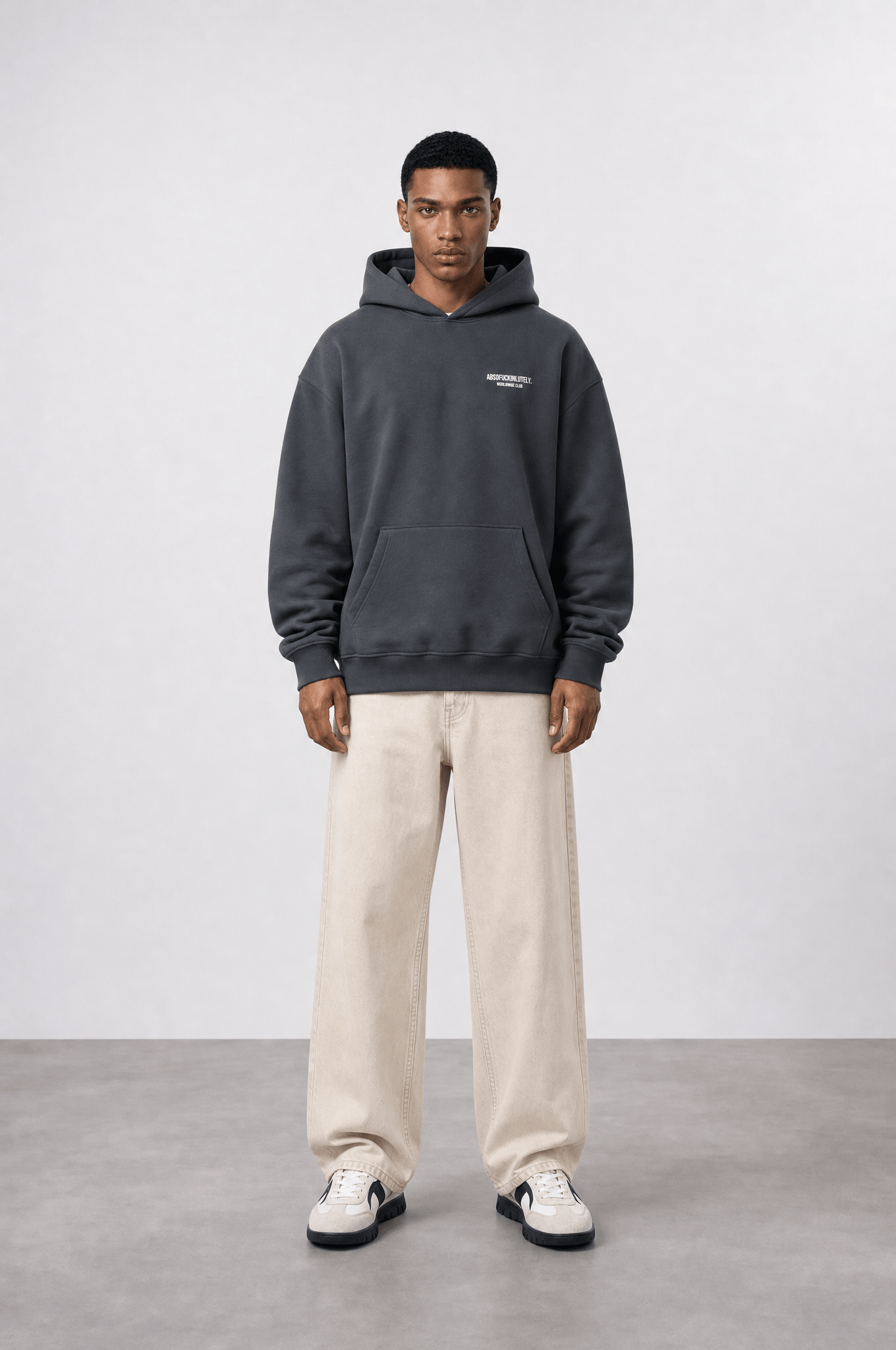 Erkek Absofuckinlutely Baskılı Oversize Hoodie Füme